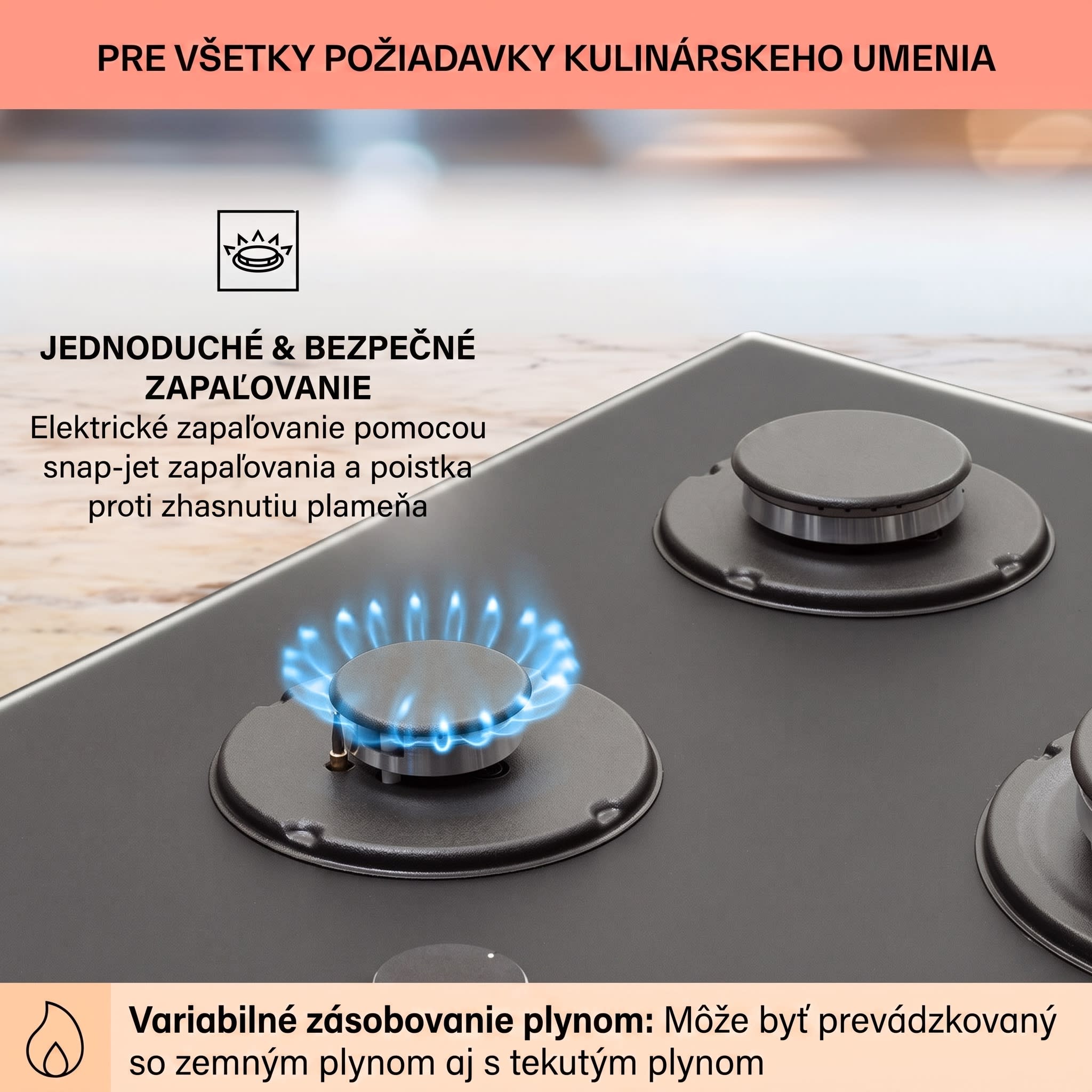 Klarstein Firetale, plynová varná doska, 5 hliníkových horákov, 70 cm, vrátane hadice a redukčného ventilu – Obrázok 5