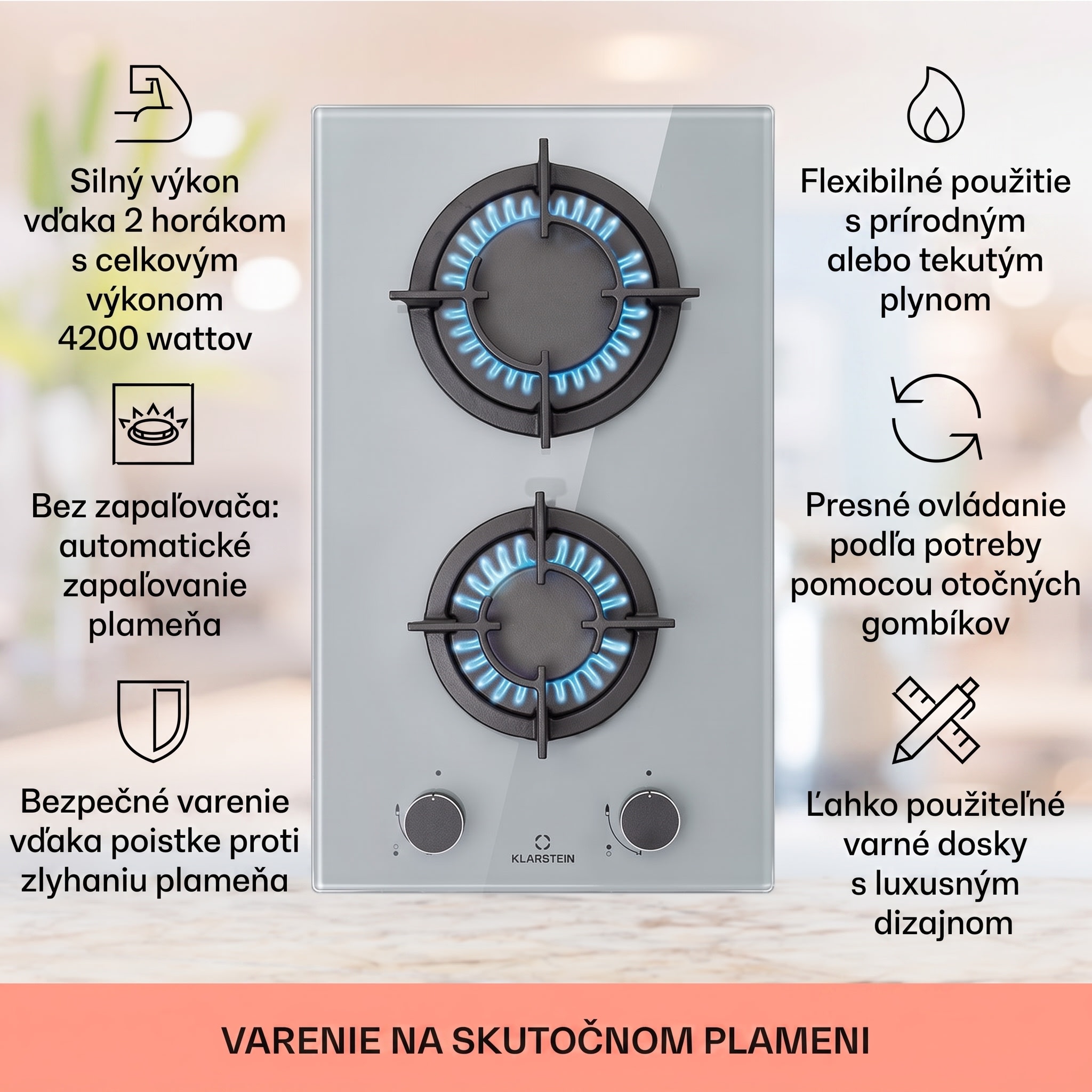 Klarstein Firetale plynová varná doska 2 horáky hliníkový horák zemný/propán plyn vrátane hadice a redukčného ventilu – Obrázok 2