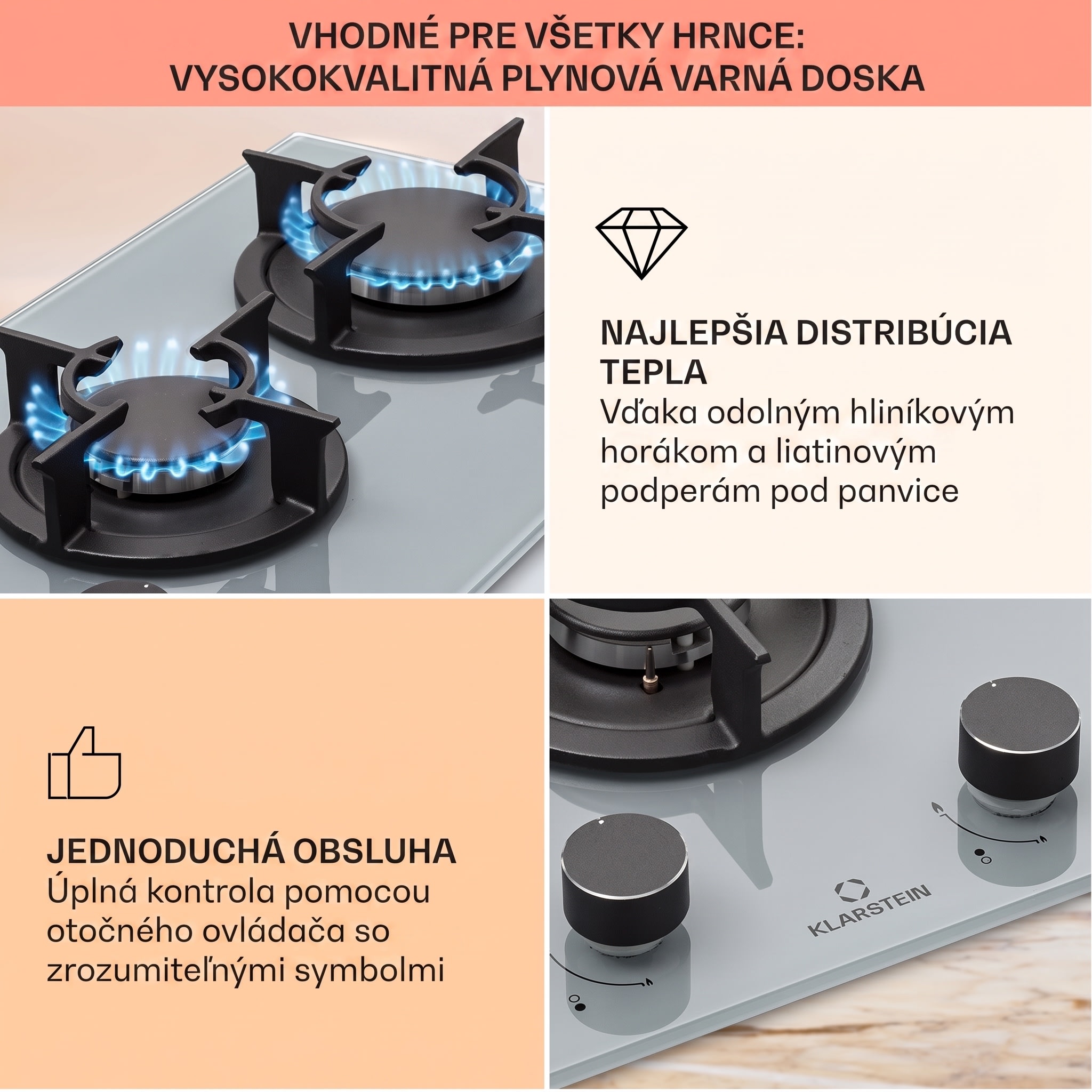 Klarstein Firetale plynová varná doska 2 horáky hliníkový horák zemný/propán plyn vrátane hadice a redukčného ventilu – Obrázok 4