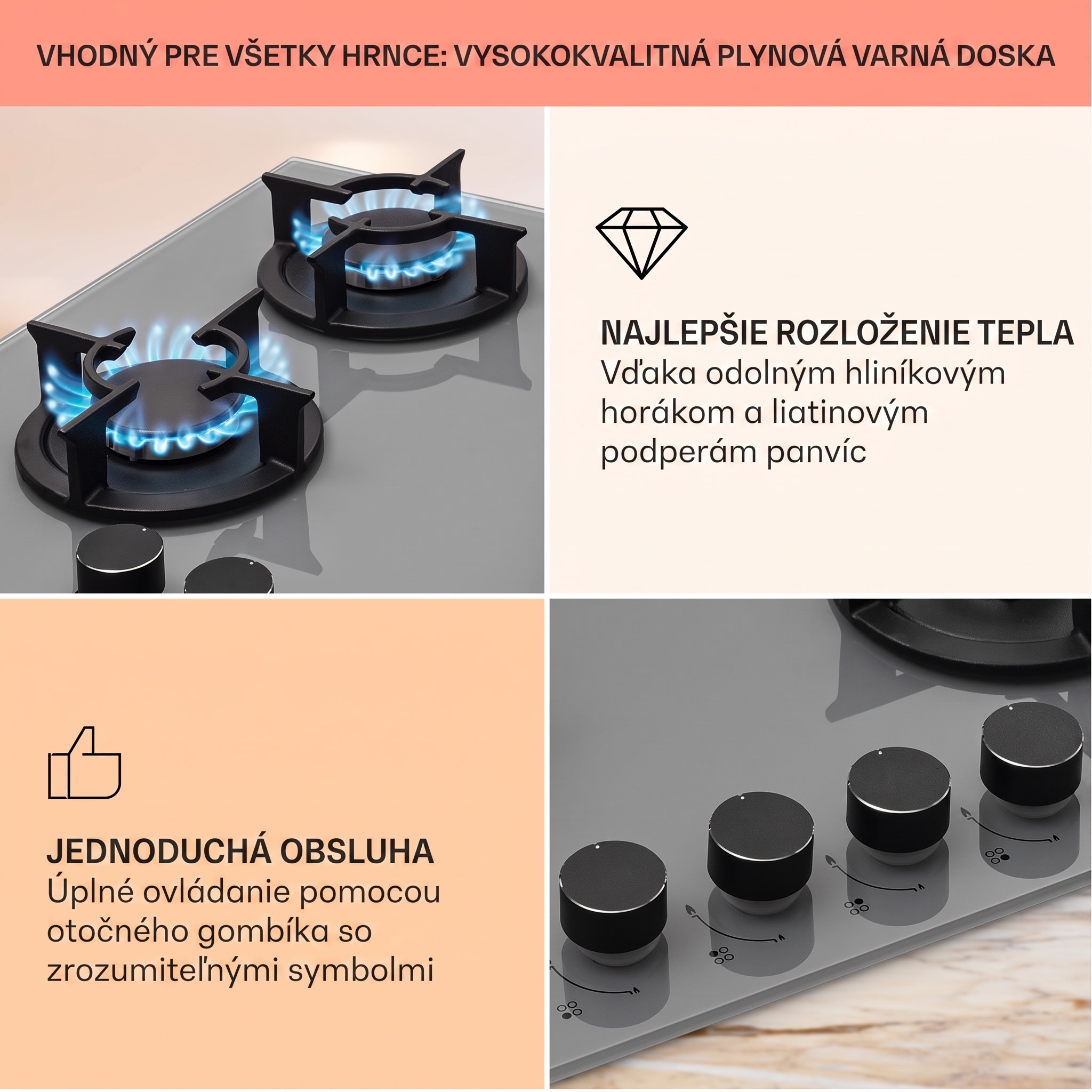Klarstein Firetale, plynová varná doska, 4 hliníkové horáky, vrátane hadice a redukčného ventilu – Obrázok 4