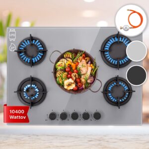 Klarstein Firetale, plynová varná doska, 5 hliníkových horákov, 70 cm, vrátane hadice a redukčného ventilu