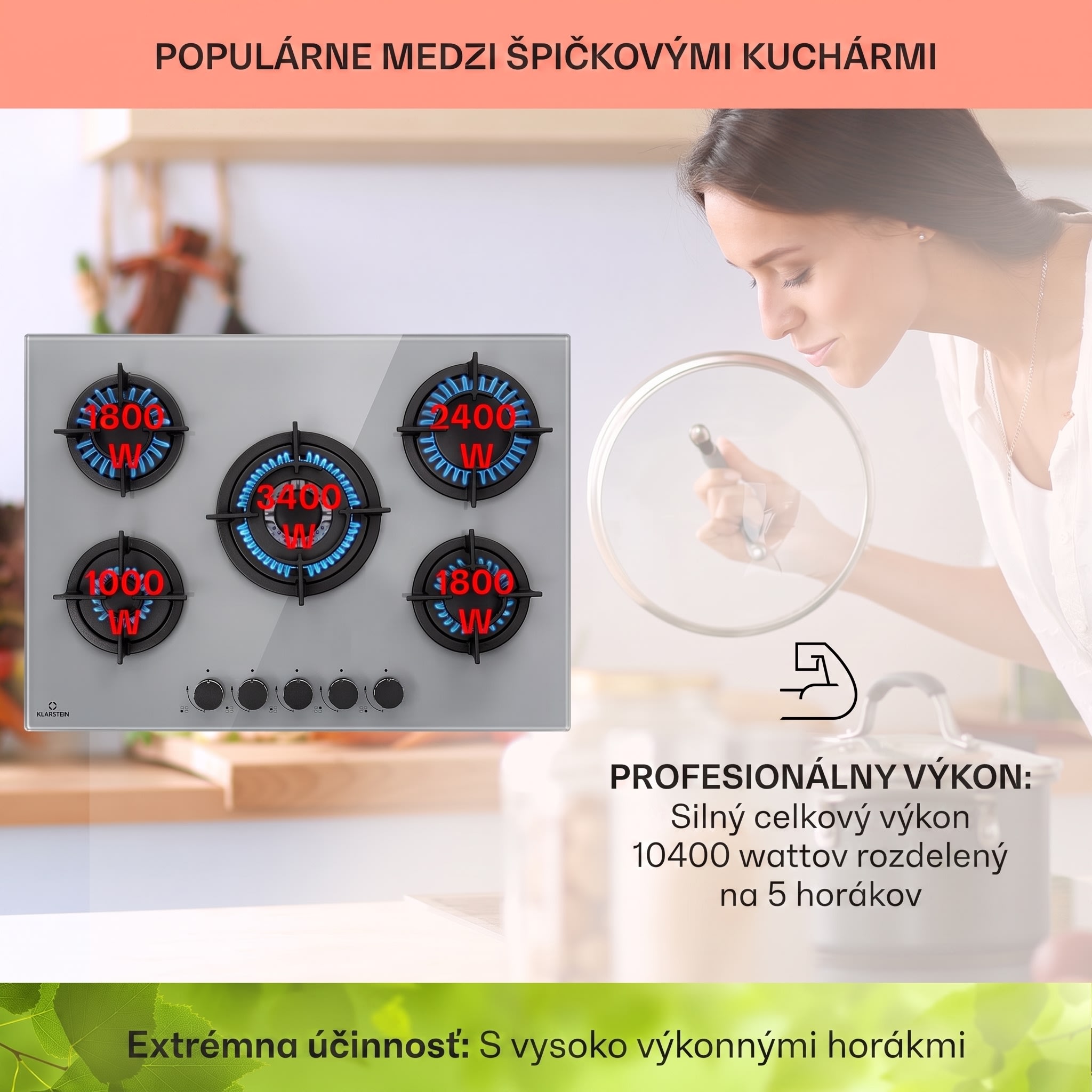 Klarstein Firetale, plynová varná doska, 5 hliníkových horákov, 70 cm, vrátane hadice a redukčného ventilu – Obrázok 3