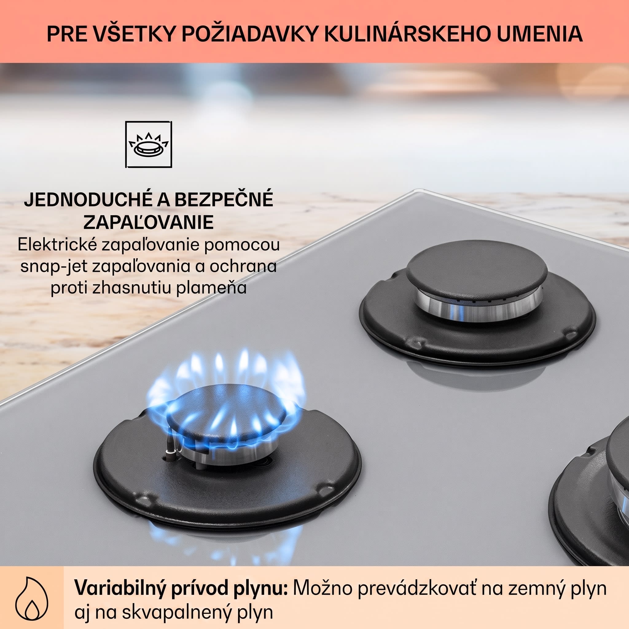 Klarstein Firetale, plynová varná doska, 5 hliníkových horákov, 70 cm, vrátane hadice a redukčného ventilu – Obrázok 5