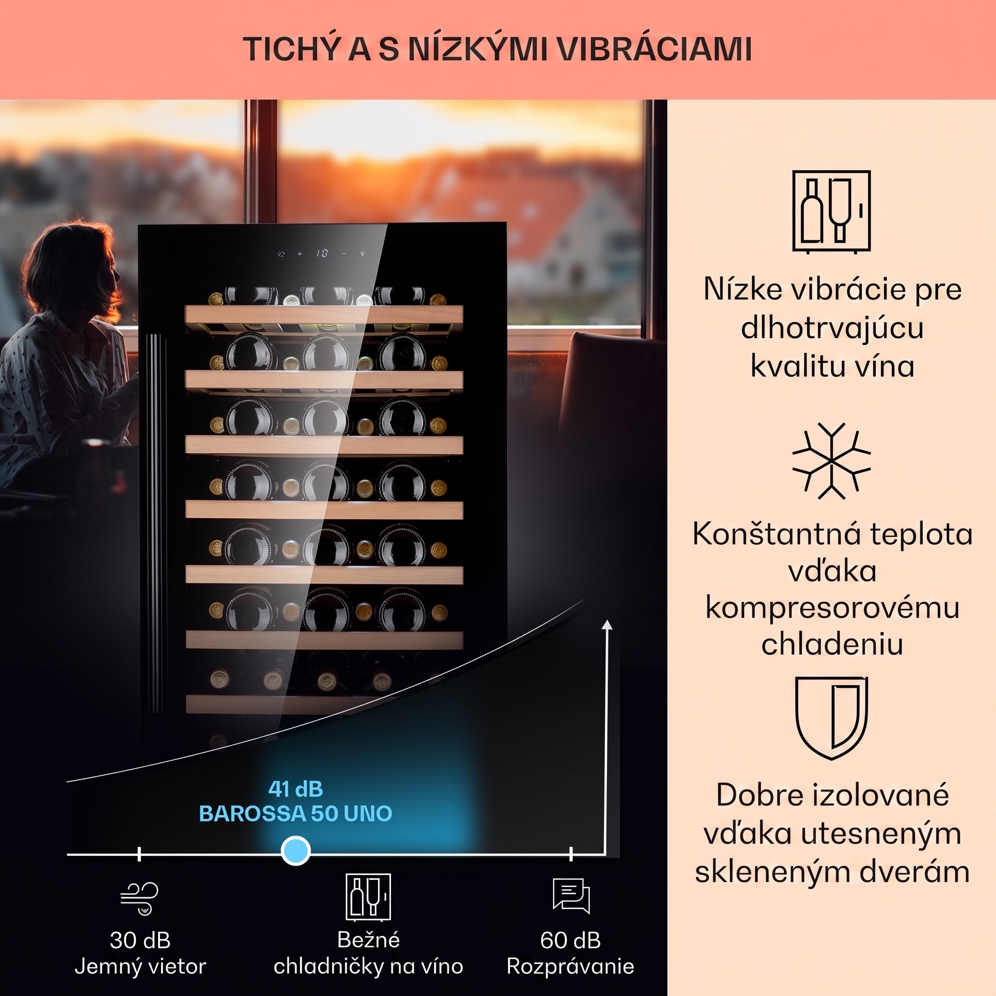 Klarstein Barossa 50 Uno, vinotéka, 120 l, 52 fliaš, 1 zóna, dotykový displej – Obrázok 4