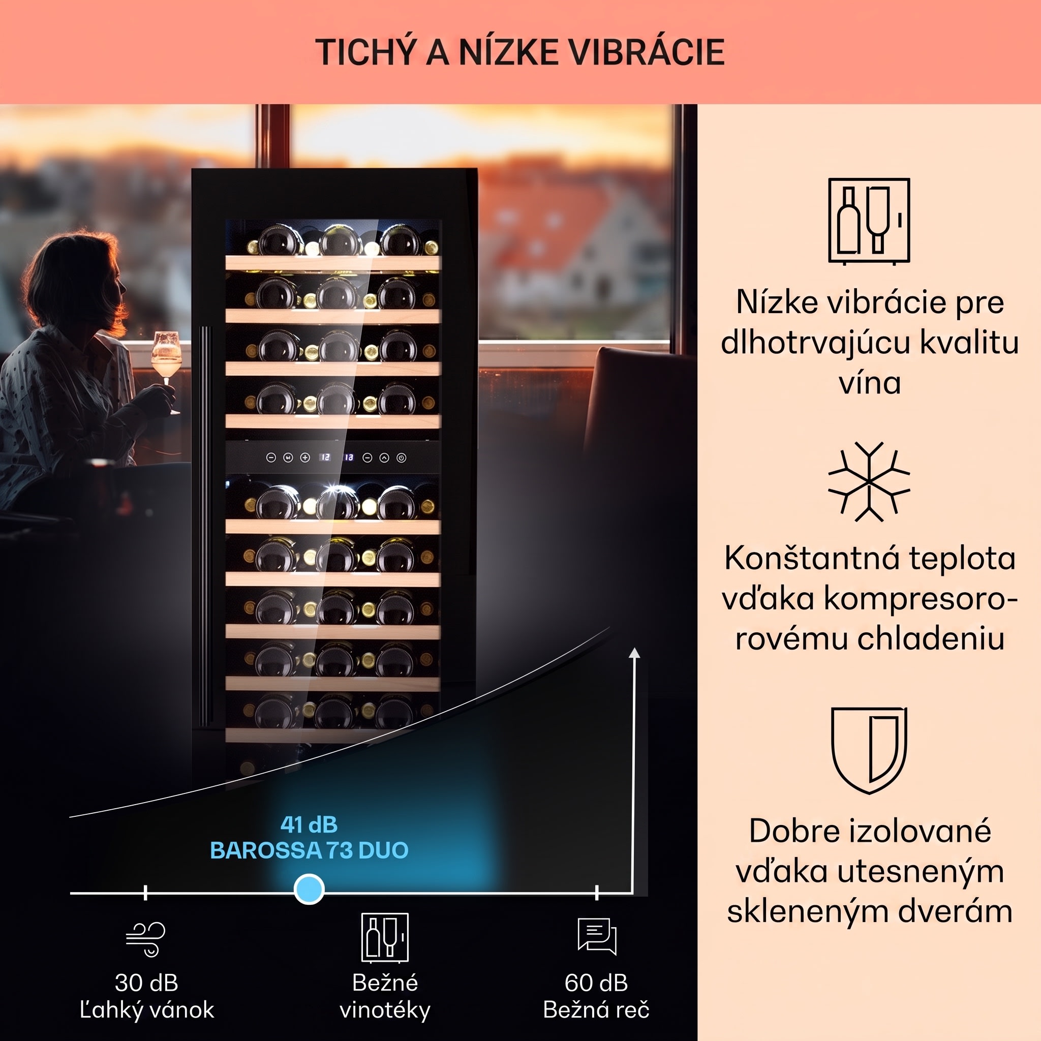Klarstein Barossa 73 Uno, vinotéka, 192 l, 2 zóny, 73 fliaš, dotykový displej – Obrázok 4