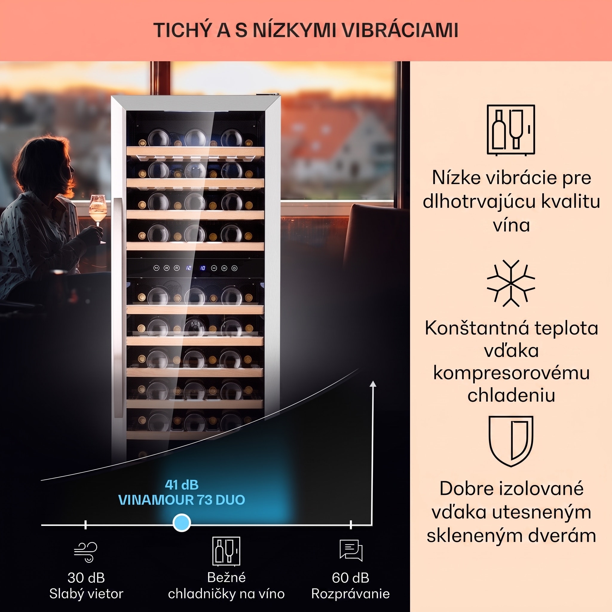 Klarstein Vinamour 73 Duo, vinotéka, 192 l, 73 fliaš, 5-18°C, 2 zóny, dotykové ovládanie – Obrázok 4