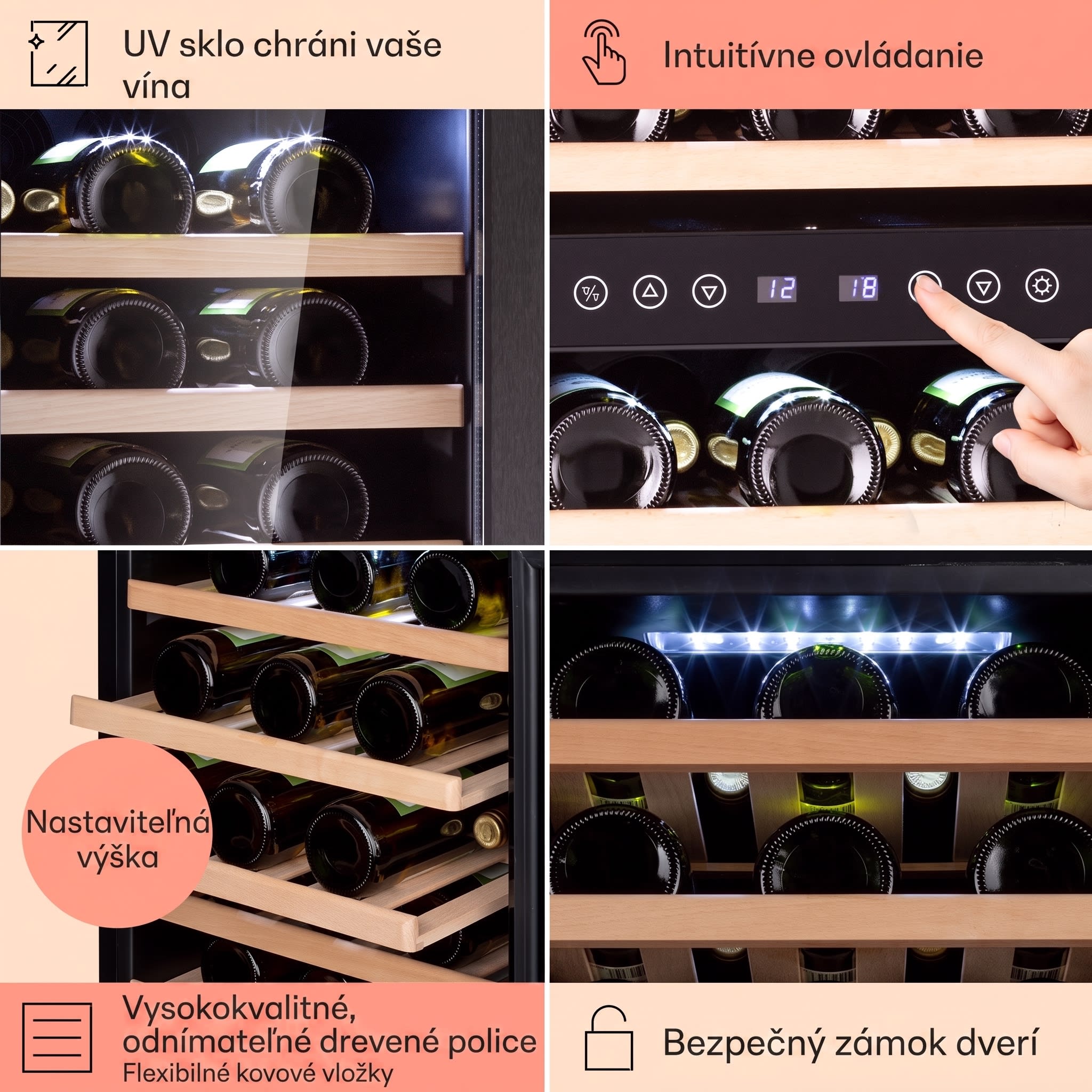 Klarstein Vinamour 73 Duo, vinotéka, 192 l, 73 fliaš, 5-18°C, 2 zóny, dotykové ovládanie – Obrázok 5