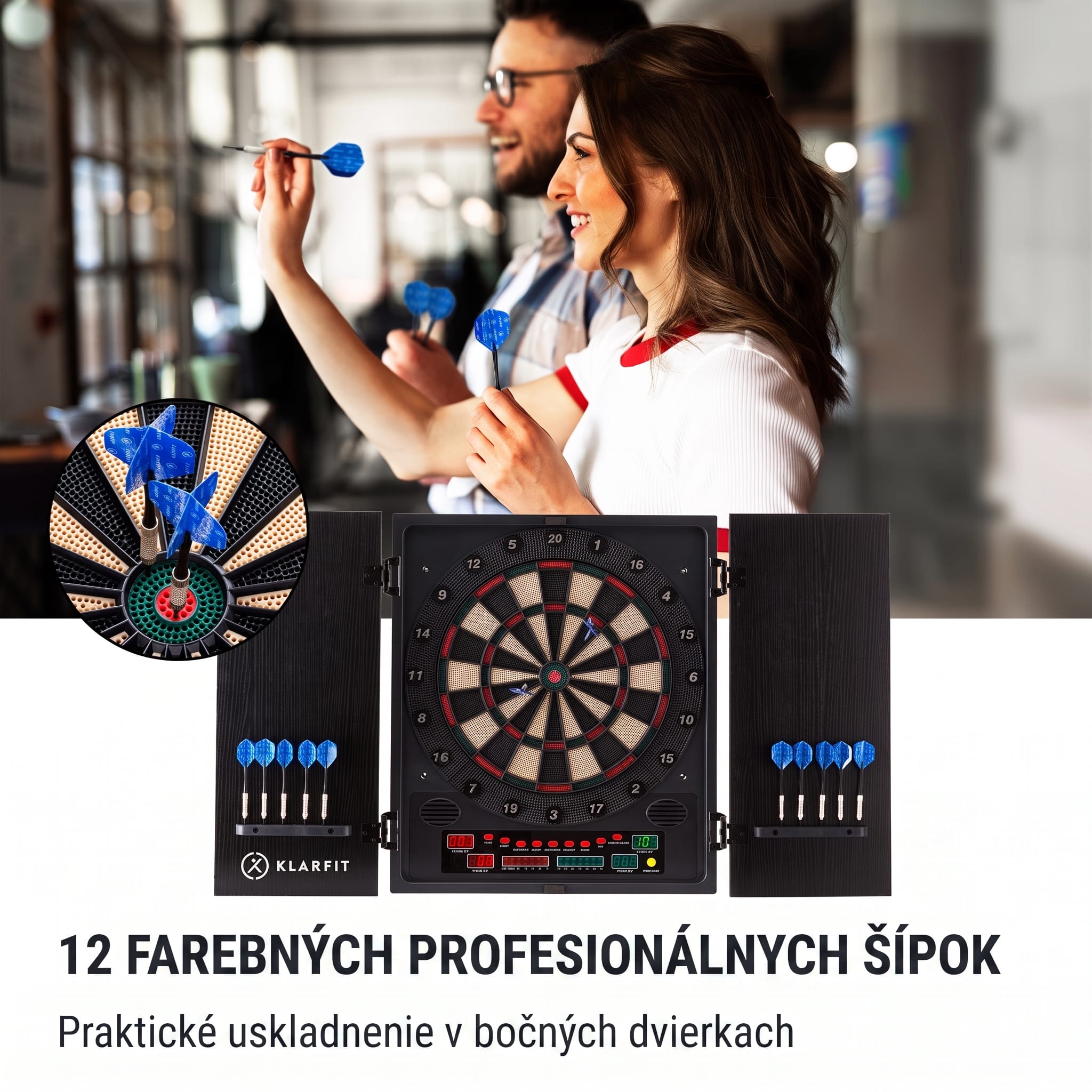 KLARFIT Dartmaster 180 šípky predné dvierka vrátane 12 šípok a 24 šípkových hrotov napájanie montáž na stenu – Obrázok 3