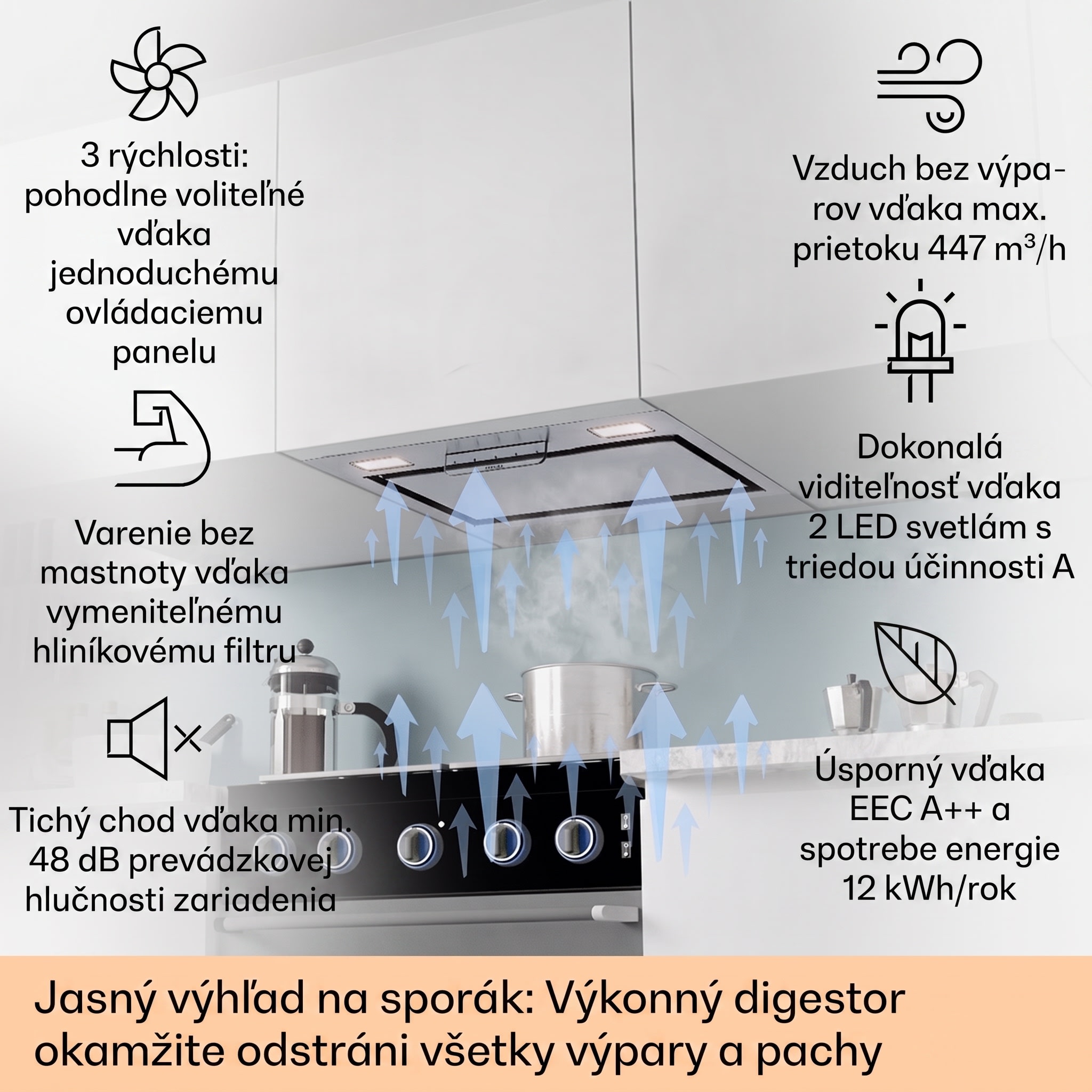Klarstein Camila, vstavaný digestor, 52 cm, 369 m³/h, LED, dotyková plocha, nehrdzavejúca oceľ – Obrázok 2