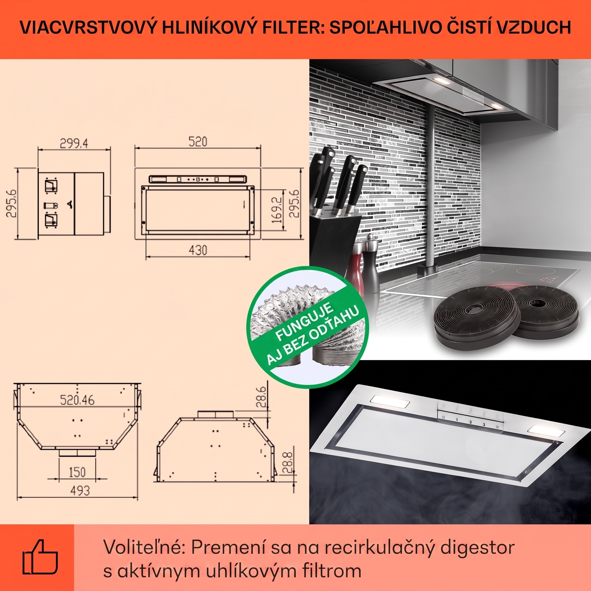 Klarstein Camila, vstavaný digestor, 52 cm, 369 m³/h, LED, dotyková plocha, nehrdzavejúca oceľ – Obrázok 5