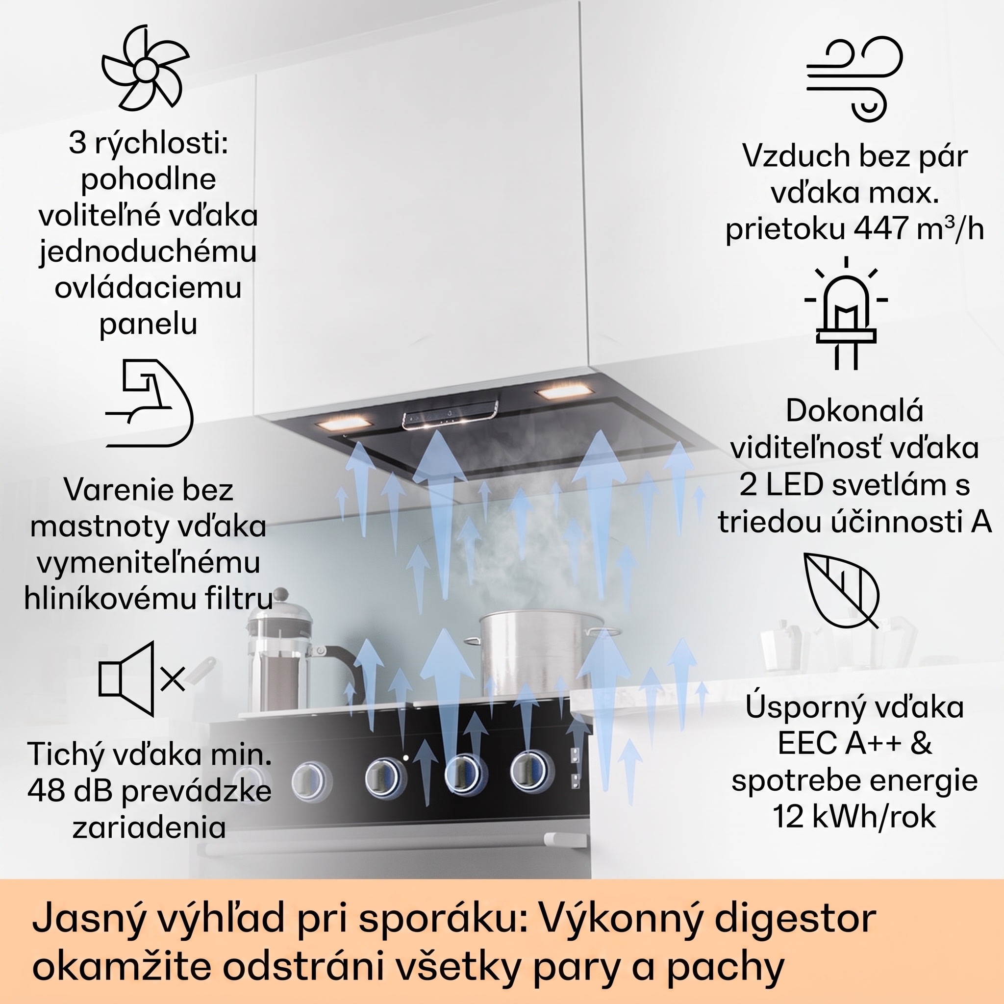 Klarstein Camila, vstavaný digestor, 52 cm, 369 m³/h, LED, dotyková plocha, nehrdzavejúca oceľ – Obrázok 2