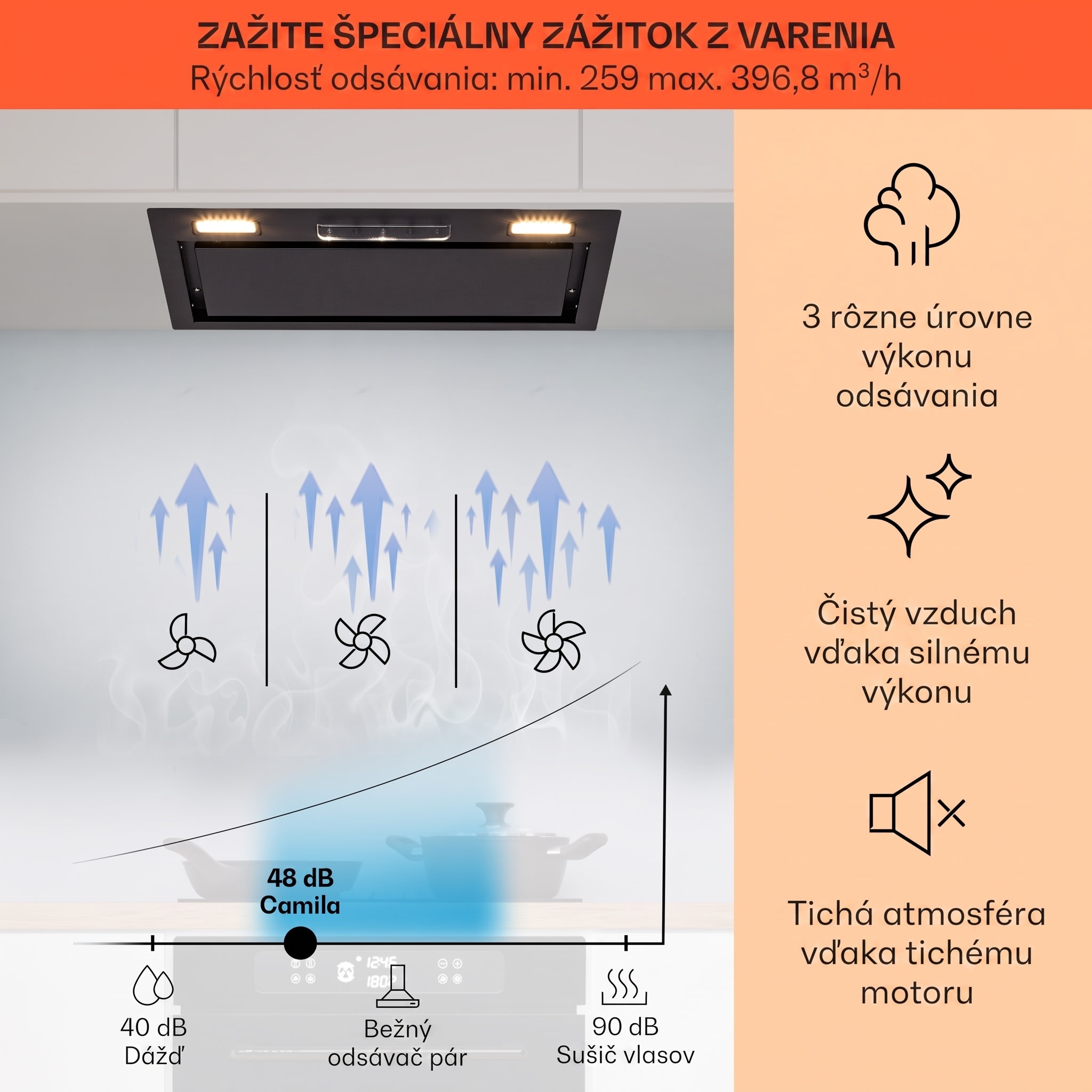 Klarstein Camila, vstavaný digestor, 52 cm, 369 m³/h, LED, dotyková plocha, nehrdzavejúca oceľ – Obrázok 3
