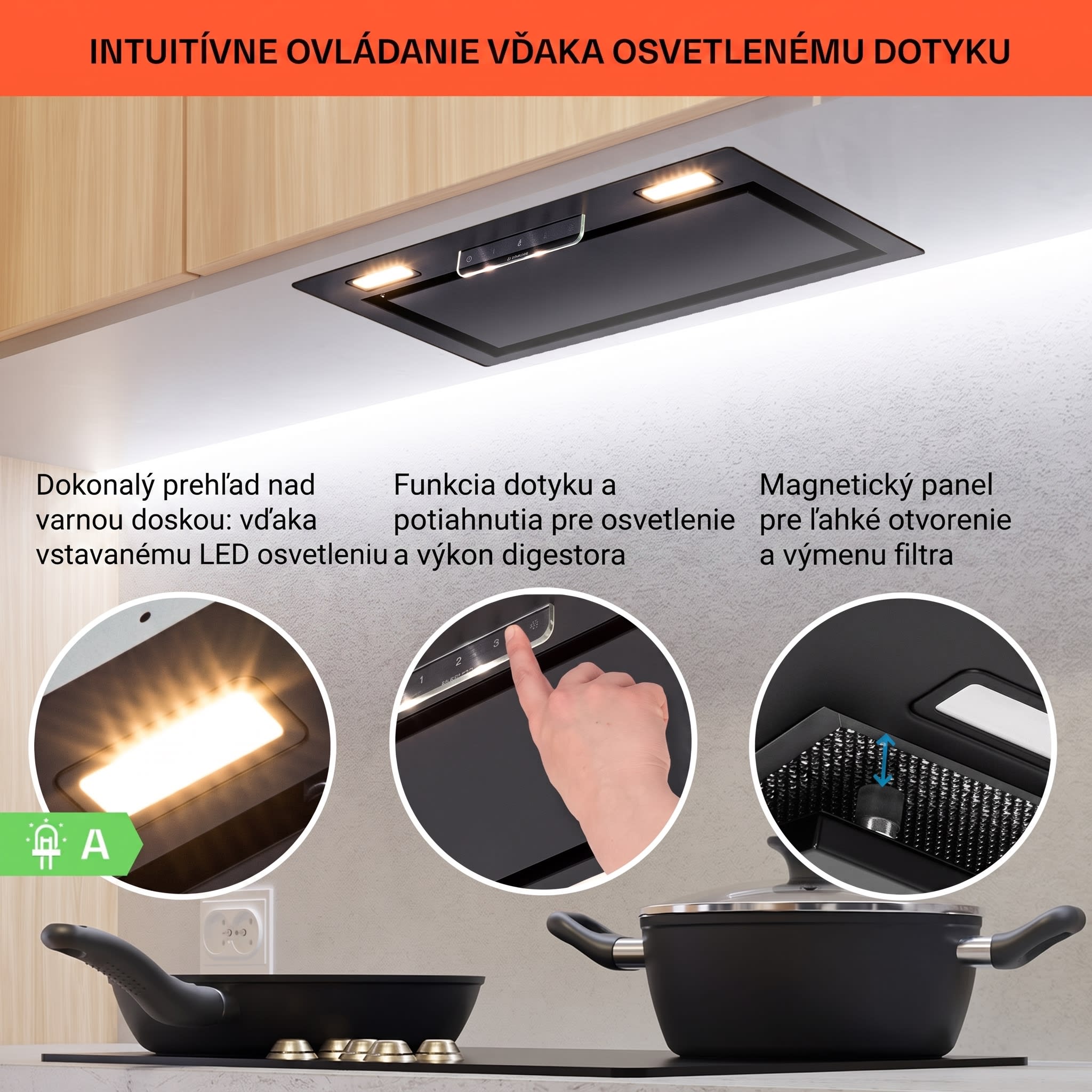 Klarstein Camila, vstavaný digestor, 52 cm, 369 m³/h, LED, dotyková plocha, nehrdzavejúca oceľ – Obrázok 4