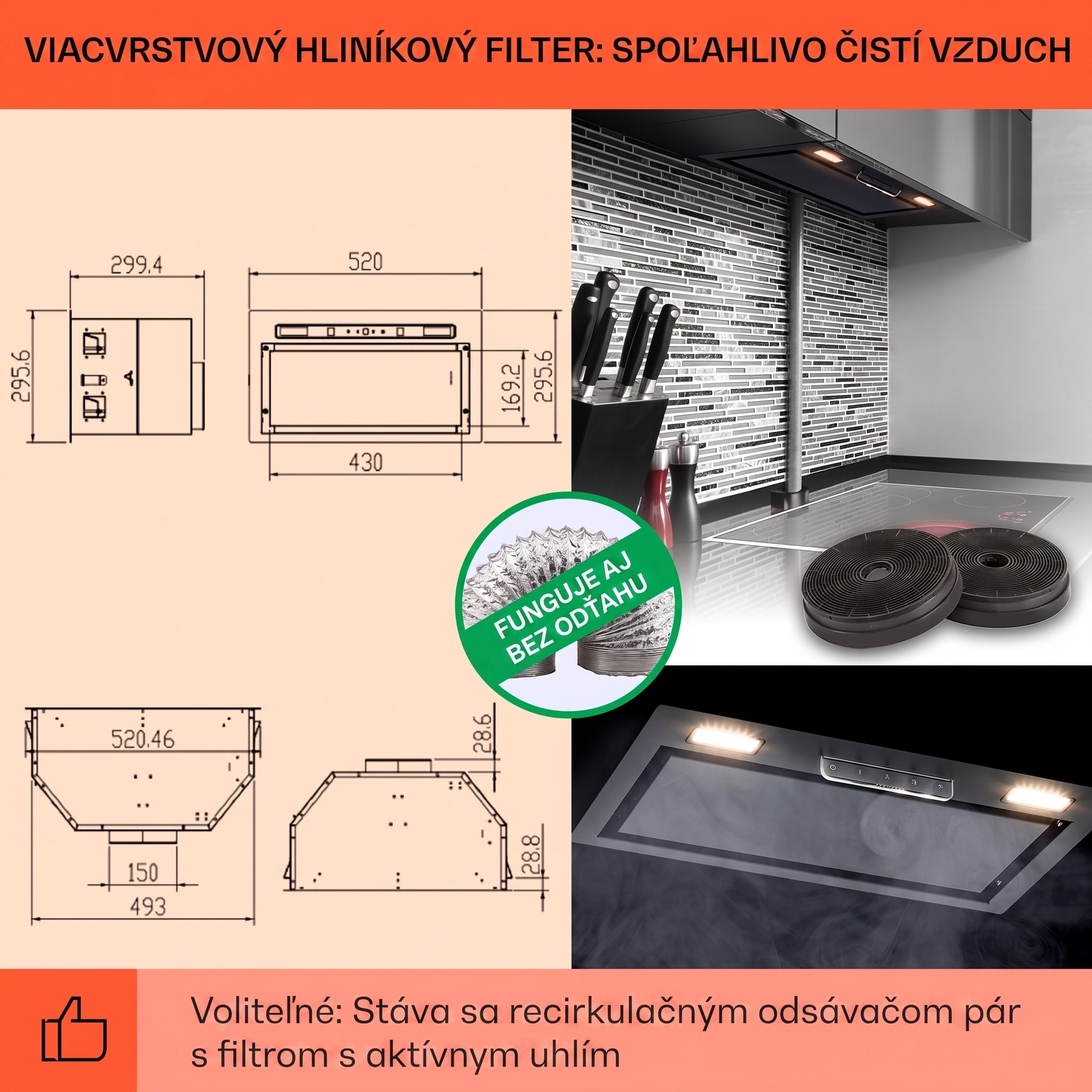 Klarstein Camila, vstavaný digestor, 52 cm, 369 m³/h, LED, dotyková plocha, nehrdzavejúca oceľ – Obrázok 5