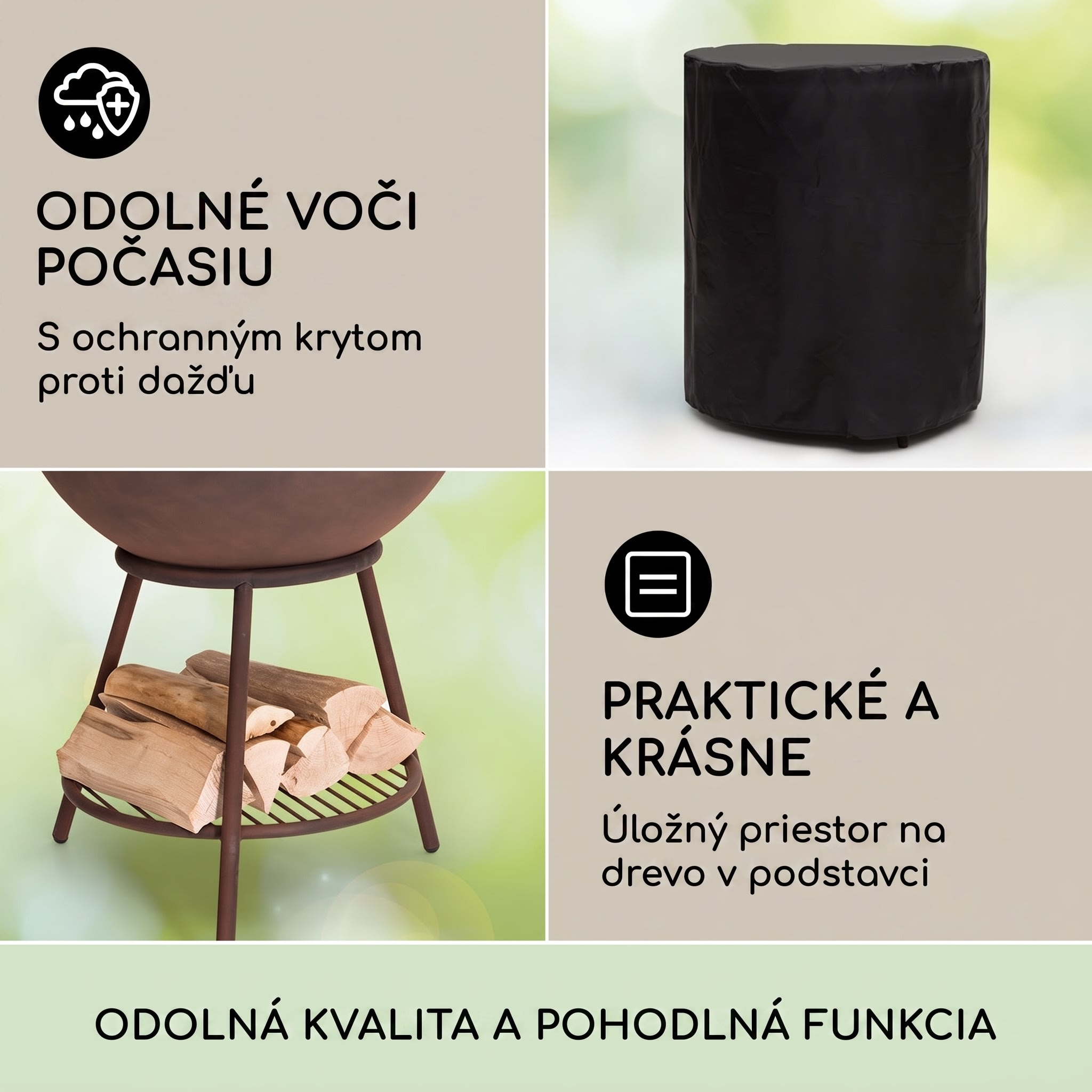 Blumfeldt Azuma ohnisková misa Ø 66 cm 2 mm s roštom na drevené uhlie a gril, pláštenka proti dažďu a hák na prikladanie dreva – Obrázok 4