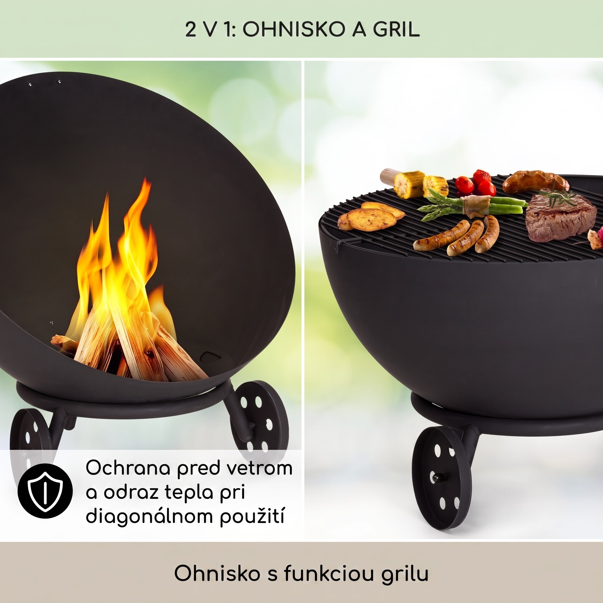 Blumfeldt Fireball Egon oceľová ohnisková misa záhradná Ø66 cm gril kryt proti dažďu – Obrázok 2
