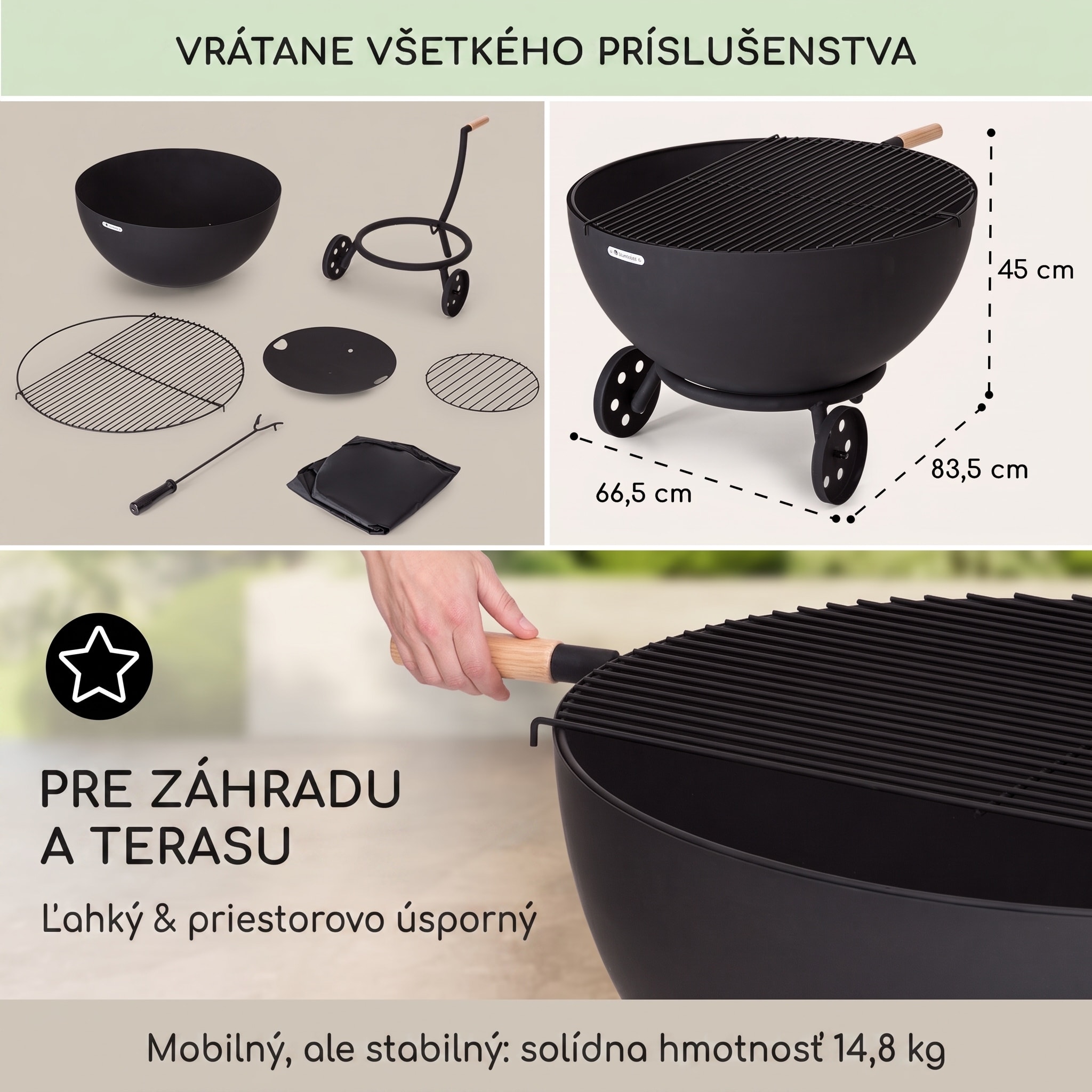 Blumfeldt Fireball Egon oceľová ohnisková misa záhradná Ø66 cm gril kryt proti dažďu – Obrázok 5