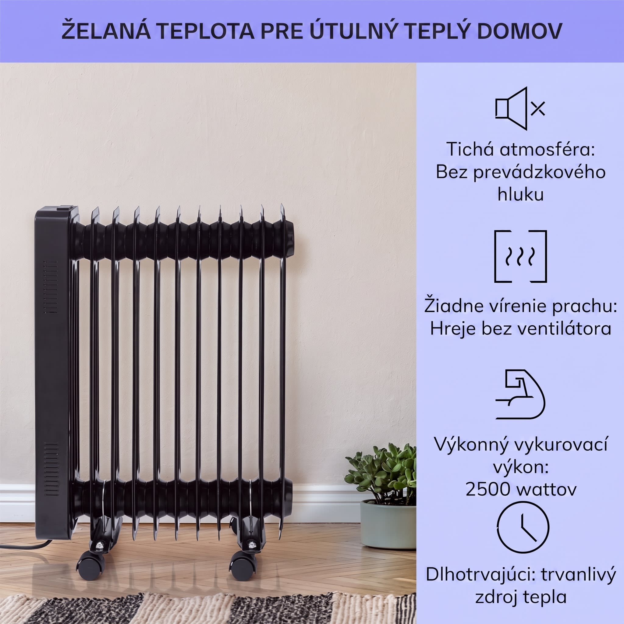 Sanford Smart, olejový radiátor, 2500 W, týždenný časovač, LED displej, dotykový panel, Klarstein aplikácia – Obrázok 2