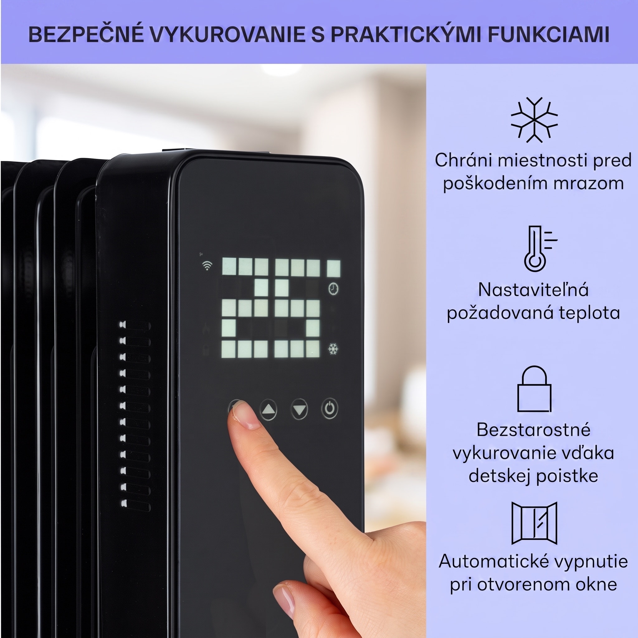 Sanford Smart, olejový radiátor, 2500 W, týždenný časovač, LED displej, dotykový panel, Klarstein aplikácia – Obrázok 4