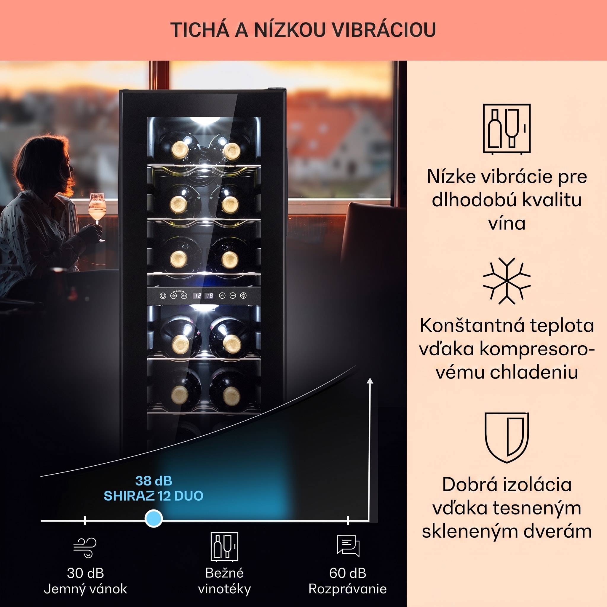 Klarstein Shiraz 12 Duo vinotéka 2 zóny 42 l/12 fliaš 5-12 / 12-18 °C dotykový panel – Obrázok 4