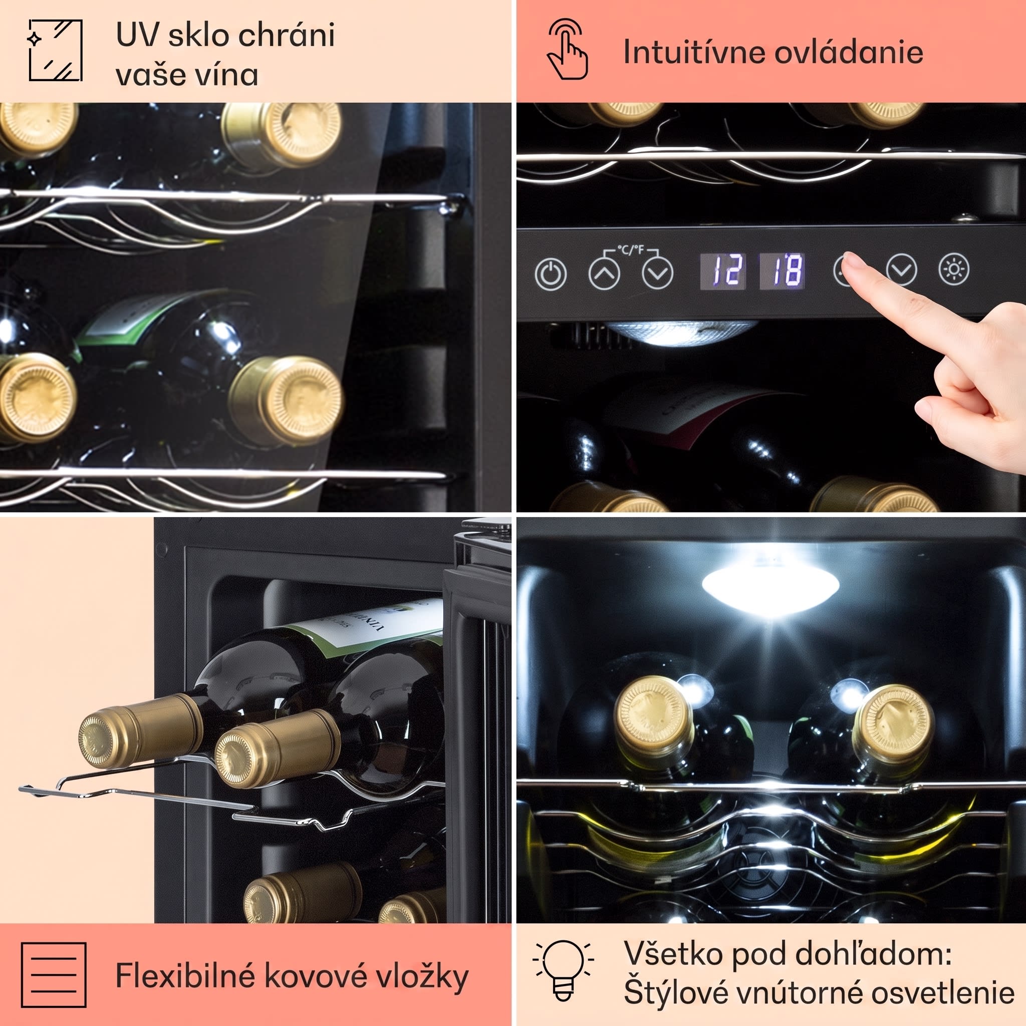 Klarstein Shiraz 12 Duo vinotéka 2 zóny 42 l/12 fliaš 5-12 / 12-18 °C dotykový panel – Obrázok 5