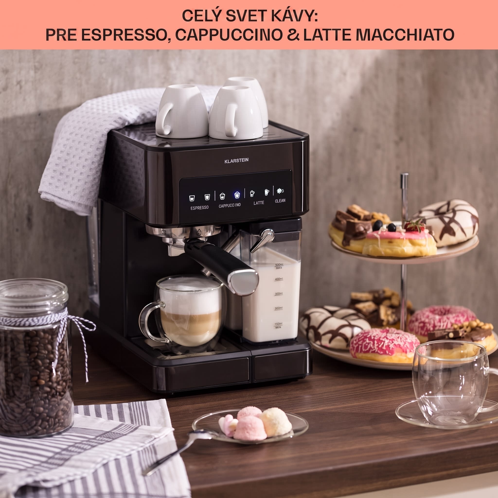 Klarstein Arabica Comfort kávovar s portafiltrom, 1350 W, 20 bar, 1,8 l, dotykový ovládací panel – Obrázok 4