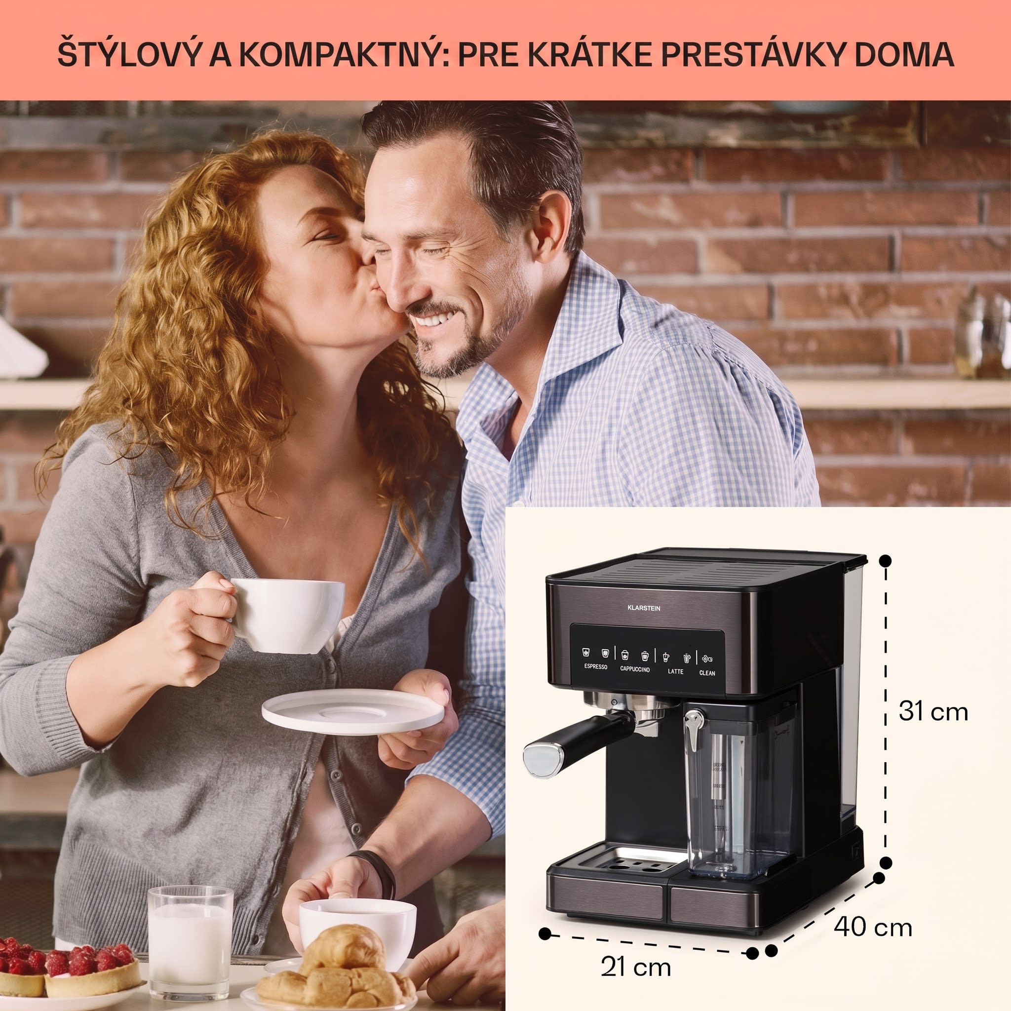 Klarstein Arabica Comfort kávovar s portafiltrom, 1350 W, 20 bar, 1,8 l, dotykový ovládací panel – Obrázok 5