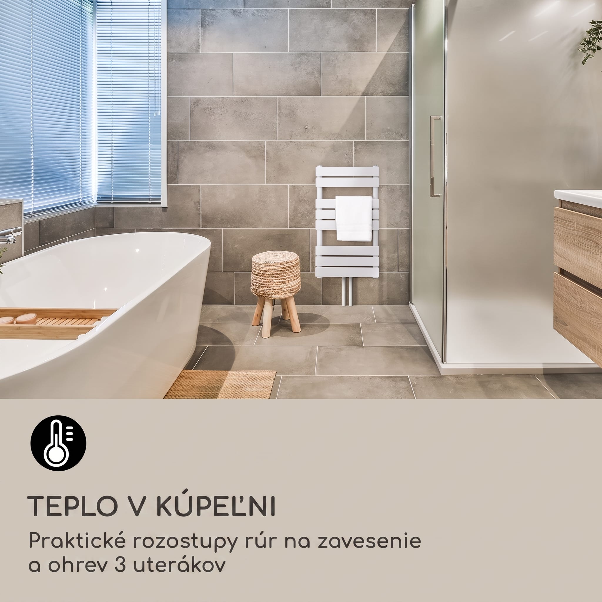 Blumfeldt Fairmont 80 x 45 radiátor 375W teplá voda 3 držiaky na uteráky 1/2 – Obrázok 2