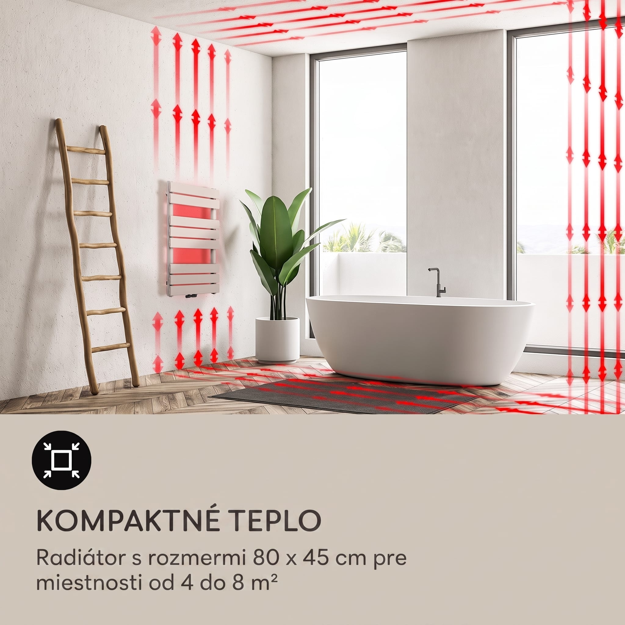 Blumfeldt Fairmont 80 x 45 radiátor 375W teplá voda 3 držiaky na uteráky 1/2 – Obrázok 5