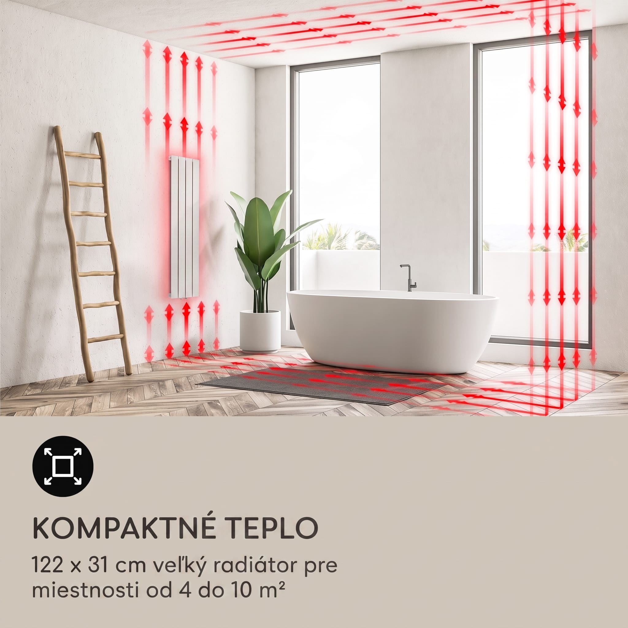 Blumfeldt Ontario 120 x 30 radiátor 1/2" bočné pripojenie, nástenná inštalácia, 380 watt – Obrázok 5