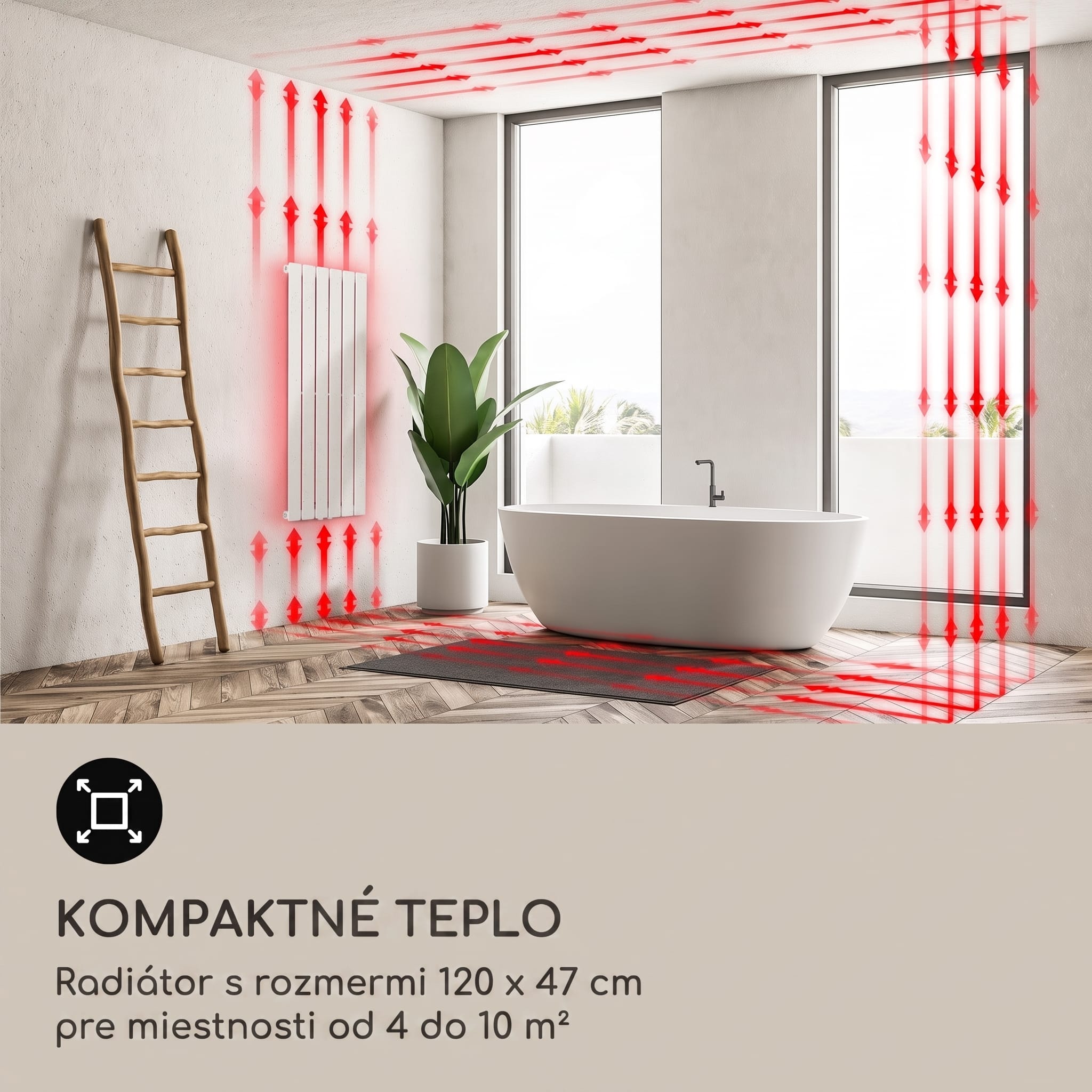 Blumfeldt Ontario 120x45 radiátor 1/2" bočné pripojenie, nástenná inštalácia, 485 W – Obrázok 5