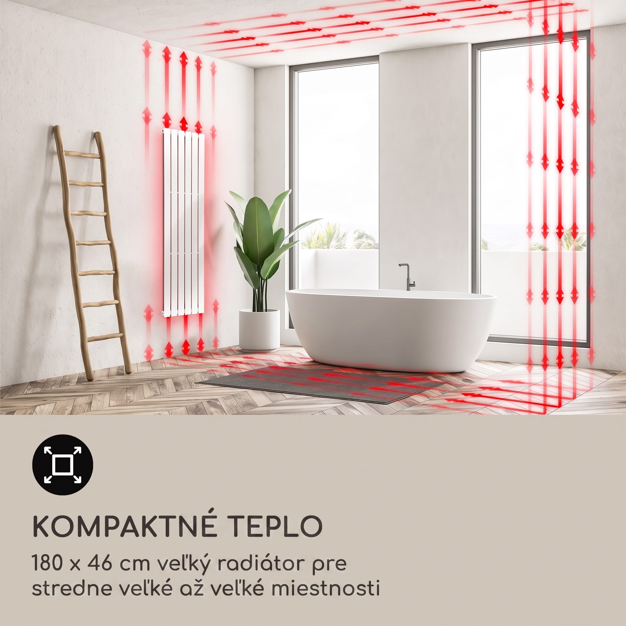 Blumfeldt Ontario 180 x 45 radiátor 1/2" bočné pripojenie, nástenná inštalácia, Slim, 485 watt – Obrázok 5