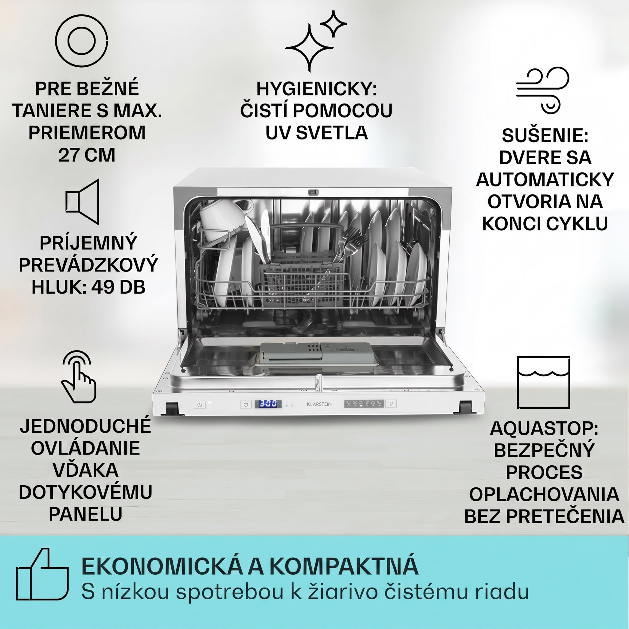 Klarstein Havasia Flow UV 6 Secret, vstavaná umývačka riadu, UV svetlo, 6 programov – Obrázok 2