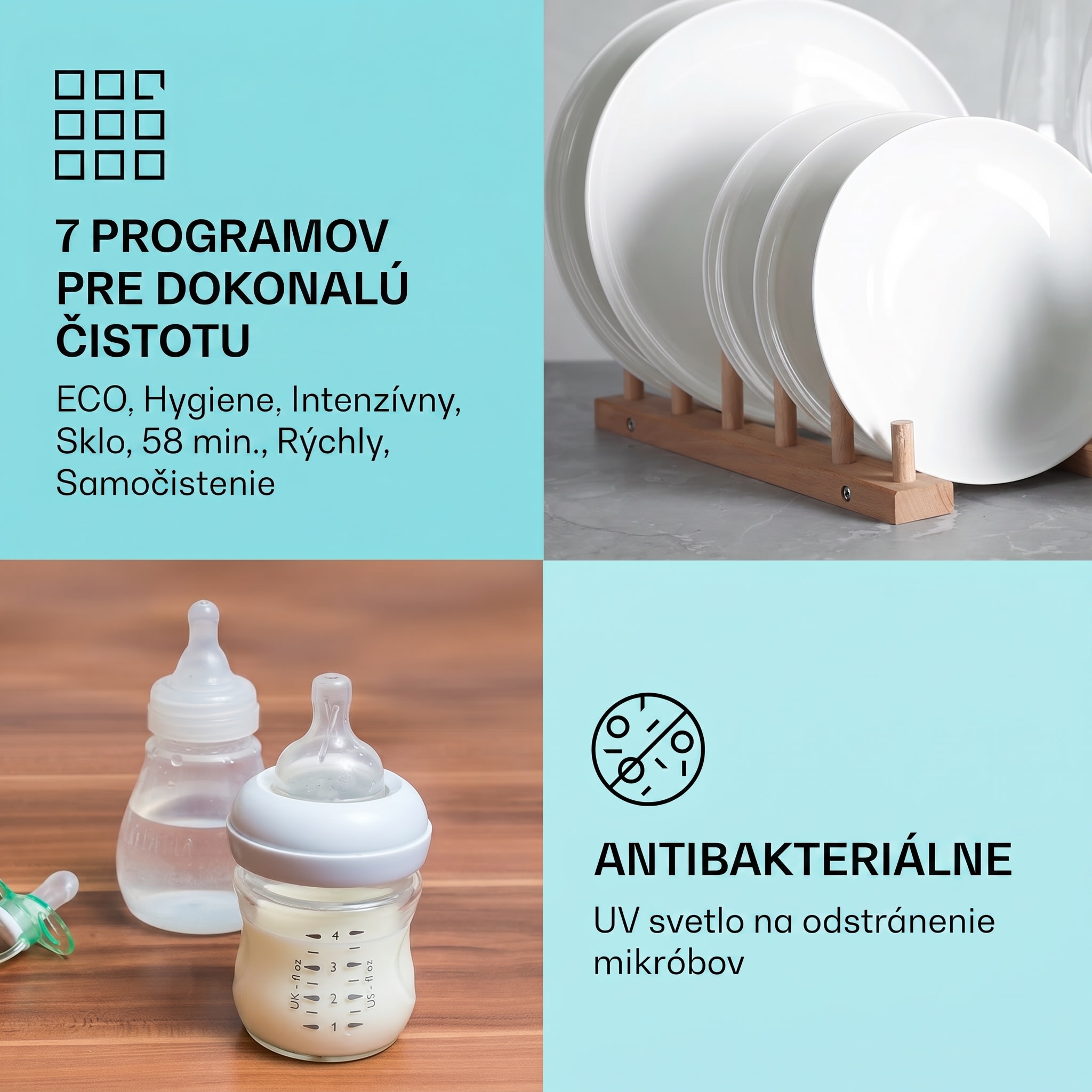 Klarstein Havasia UV 6 Luminance, umývačka riadu, UV svetlo, 1380 W, sklenená predná časť, voľne stojaca – Obrázok 3