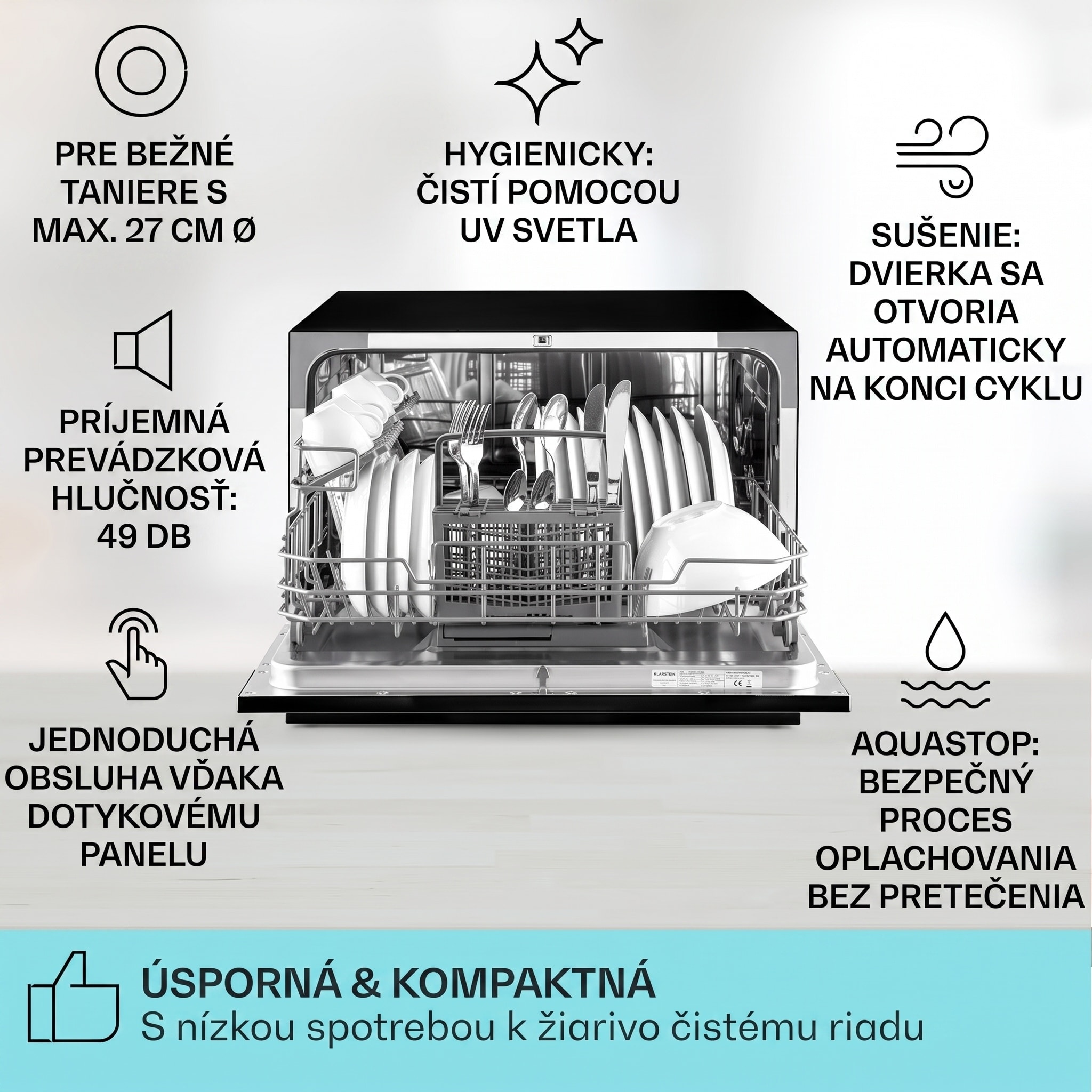 Klarstein Amazonia TT 8, umývačka riadu, 1620 W, UV-svetlo, voľne stojaca/na zabudovanie – Obrázok 2