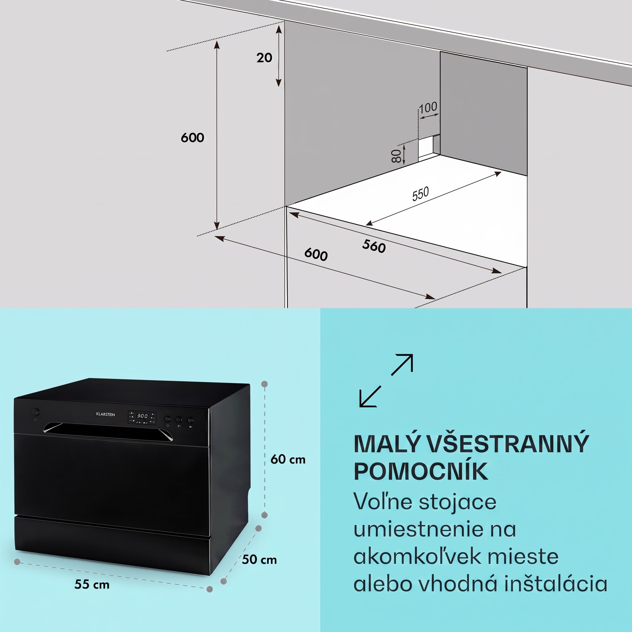Klarstein Amazonia TT 8, umývačka riadu, 1620 W, UV-svetlo, voľne stojaca/na zabudovanie – Obrázok 5