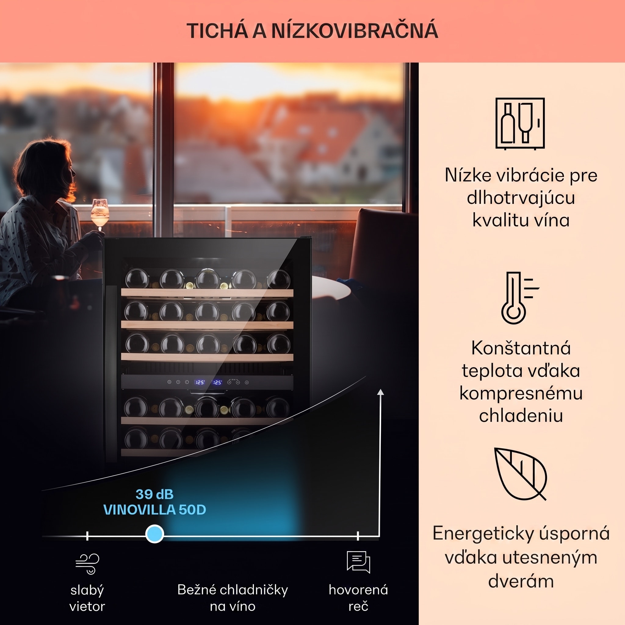 Klarstein Vinovilla 50 Duo dvojzónová vinotéka 53 l 17 fliaš 3-farebné sklenené dvere – Obrázok 4