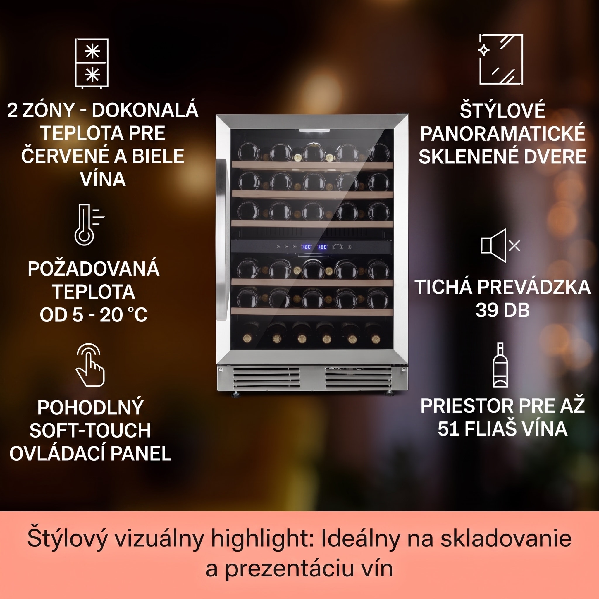 Klarstein Vinovilla 50 Duo dvojzónová vinotéka 53 l 17 fliaš 3-farebné sklenené dvere – Obrázok 2