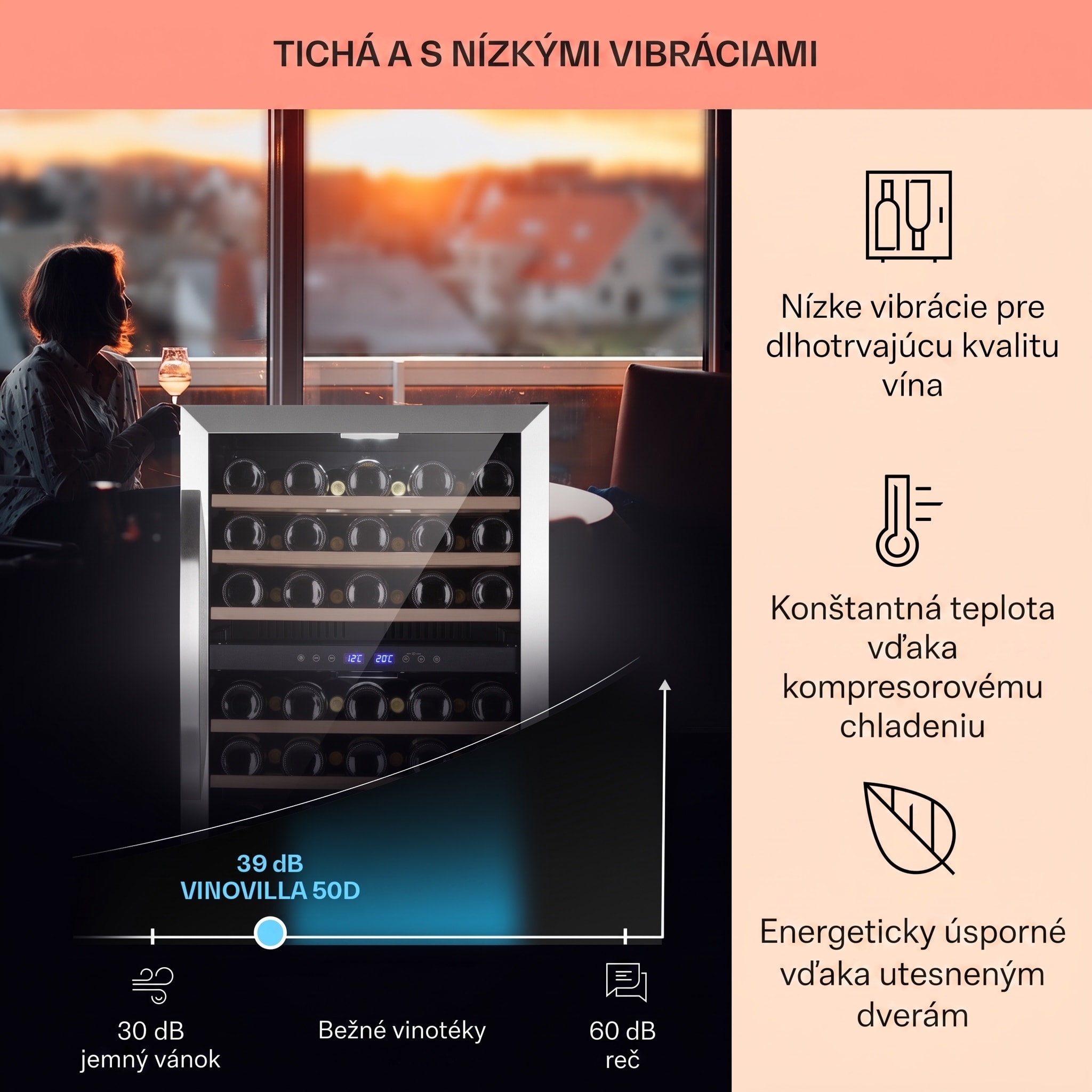 Klarstein Vinovilla 50 Duo dvojzónová vinotéka 53 l 17 fliaš 3-farebné sklenené dvere – Obrázok 4