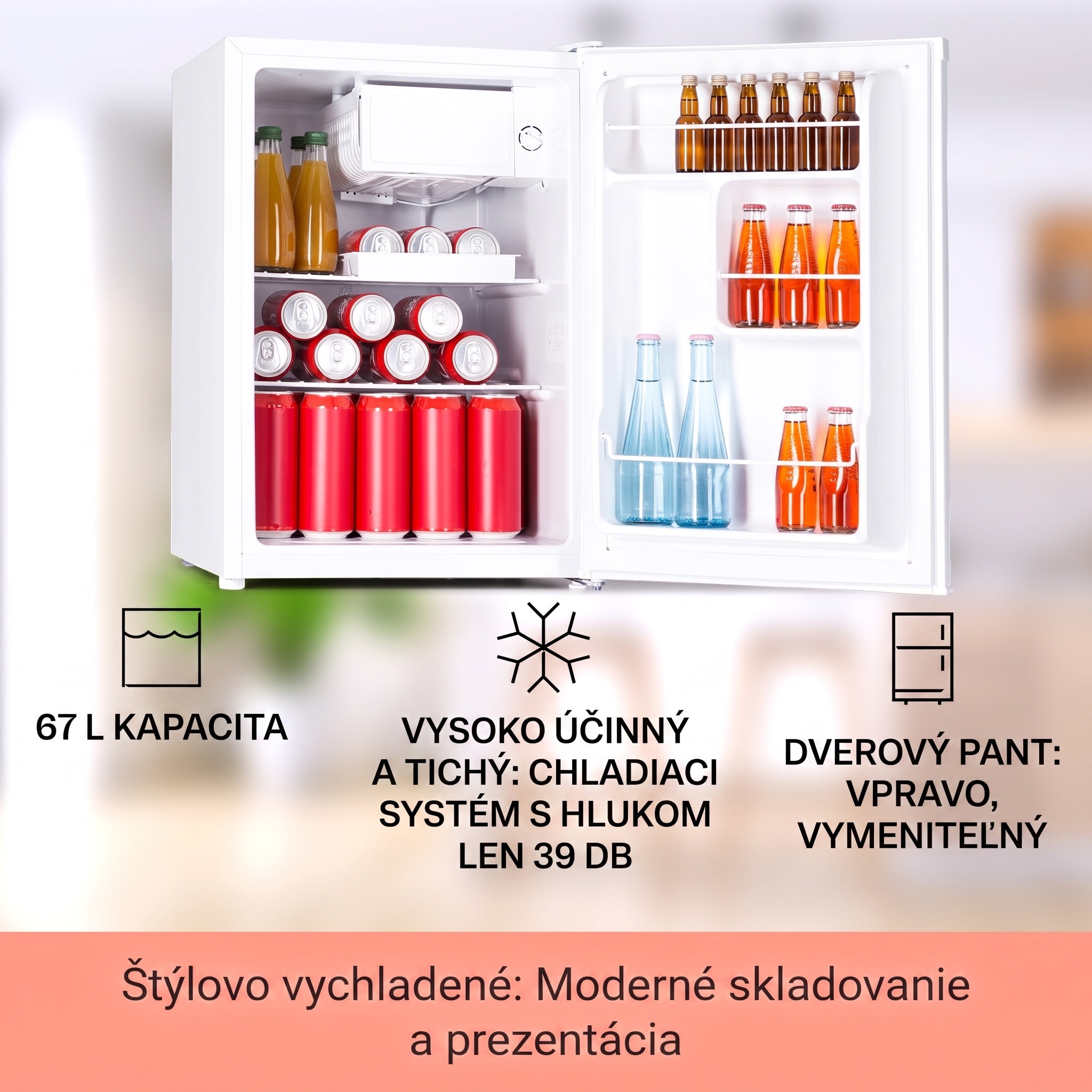 Klarstein Fargo 67, minibar, chladnička 67 l, mraznička 4 l, kompaktná – Obrázok 2