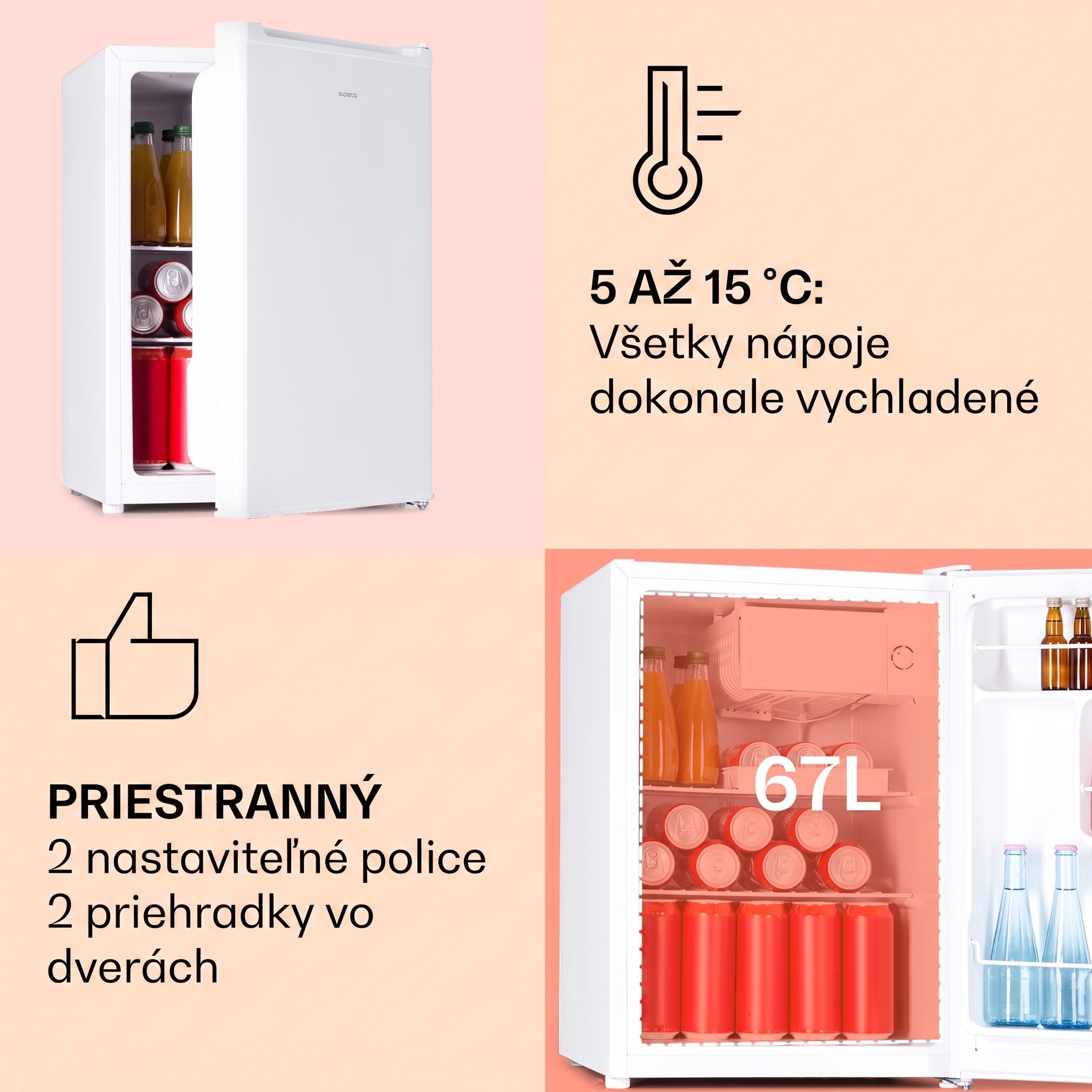Klarstein Fargo 67, minibar, chladnička 67 l, mraznička 4 l, kompaktná – Obrázok 4