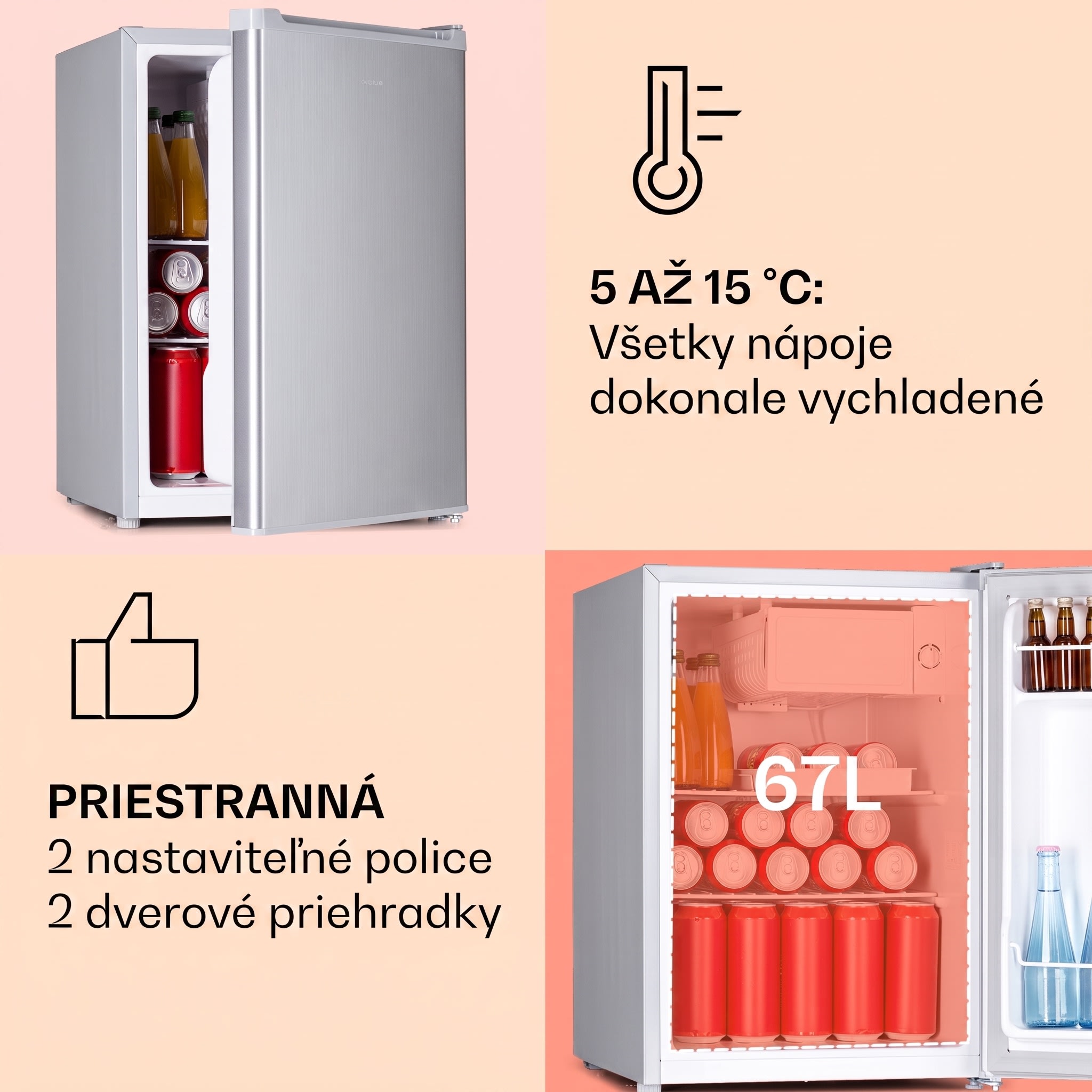Klarstein Fargo 67 chladnička minibar 67 litrov / 4 litre mraznička kompaktná – Obrázok 4