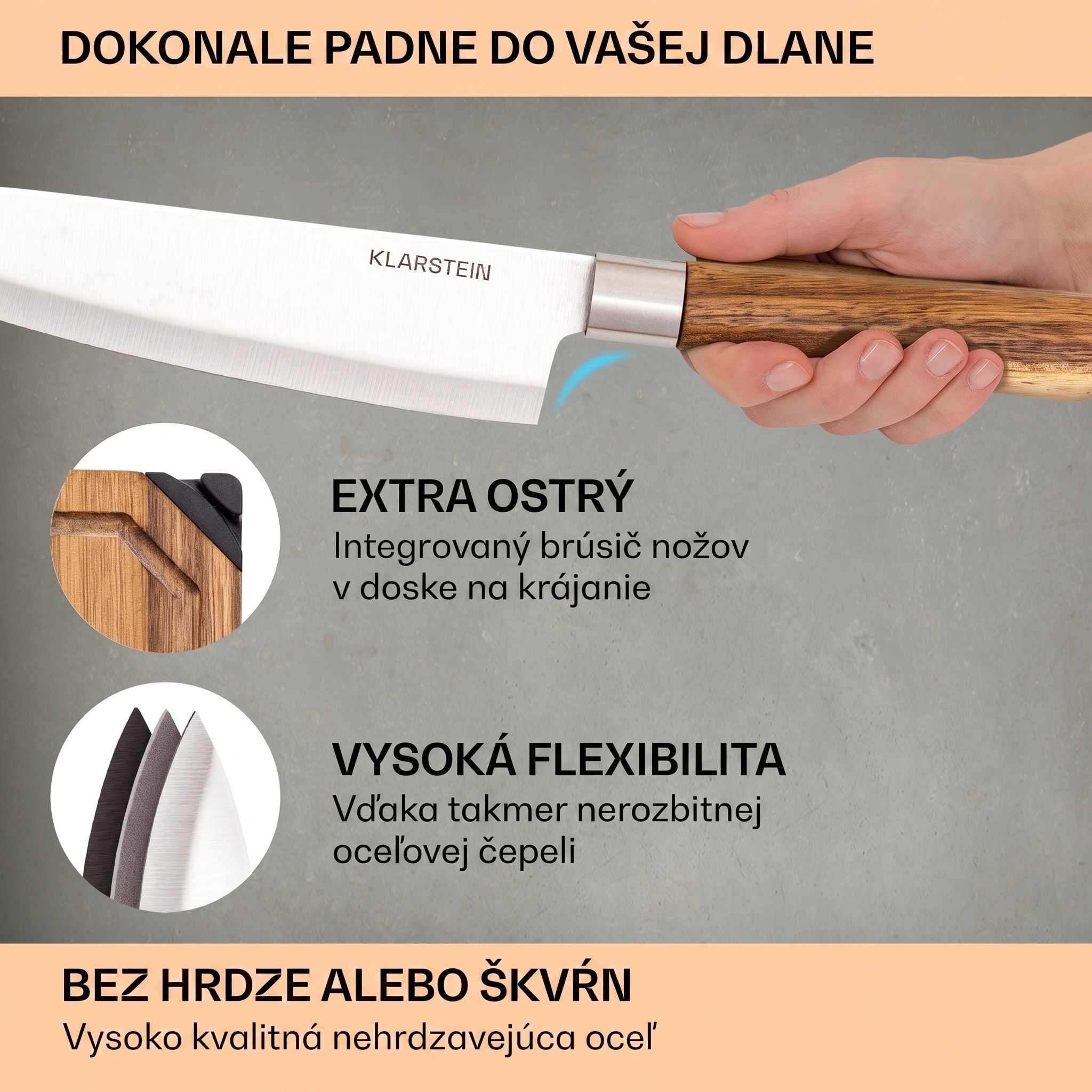 Klarstein Komaki 8-dielna sada nožov 5 nožov, 3 dosky na krájanie, brúsič nožov, stojan na tablet – Obrázok 3