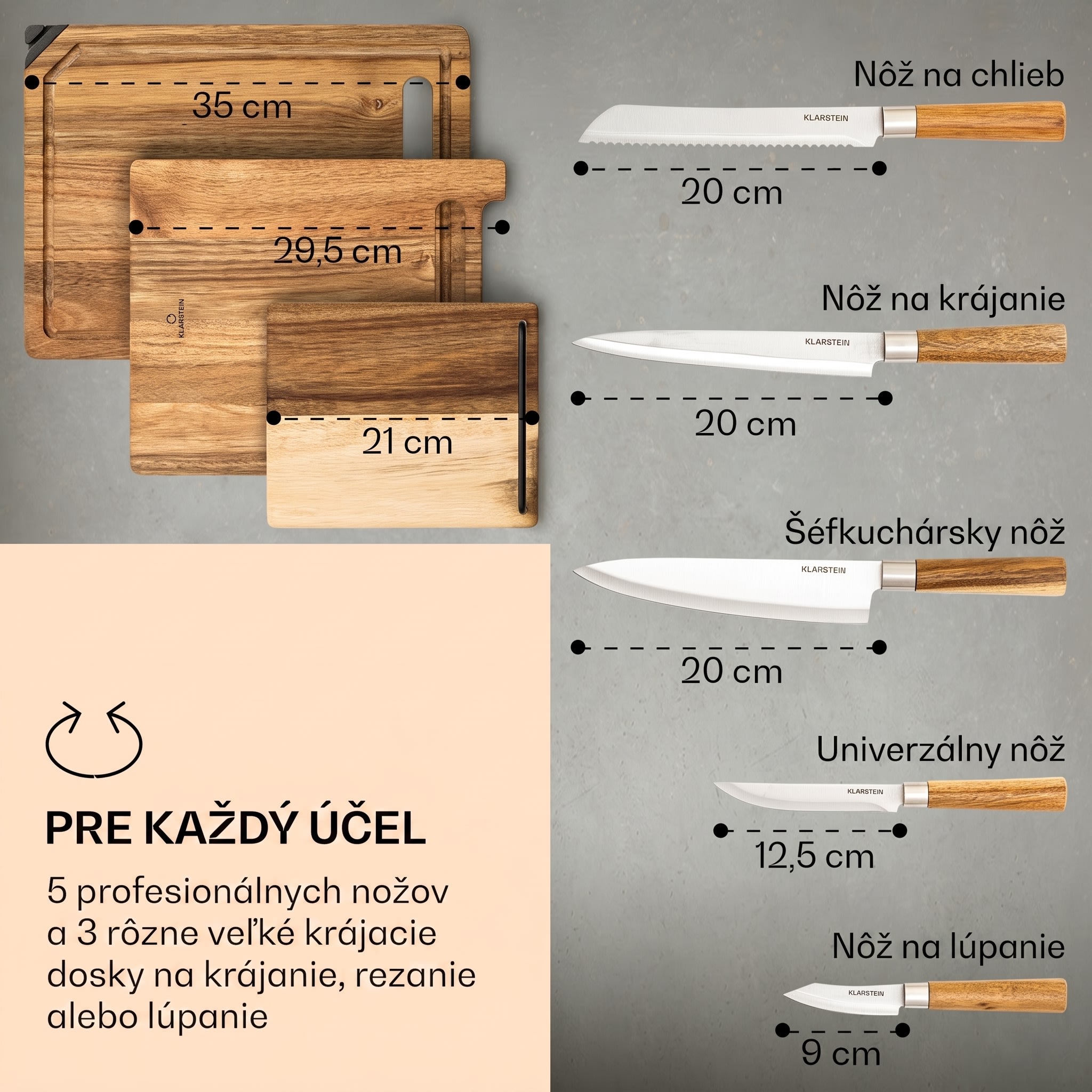 Klarstein Komaki 8-dielna sada nožov 5 nožov, 3 dosky na krájanie, brúsič nožov, stojan na tablet – Obrázok 5