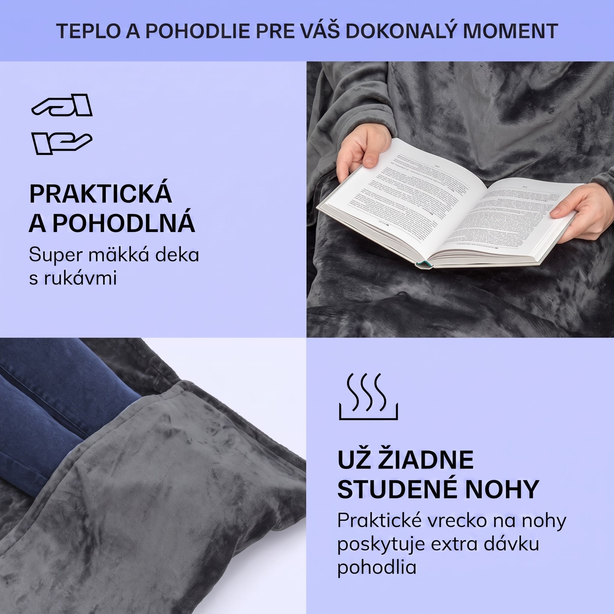 Klarstein Slanket vyhrievaná deka s rukávmi 120W 155x180cm Coral Fleece – Obrázok 4