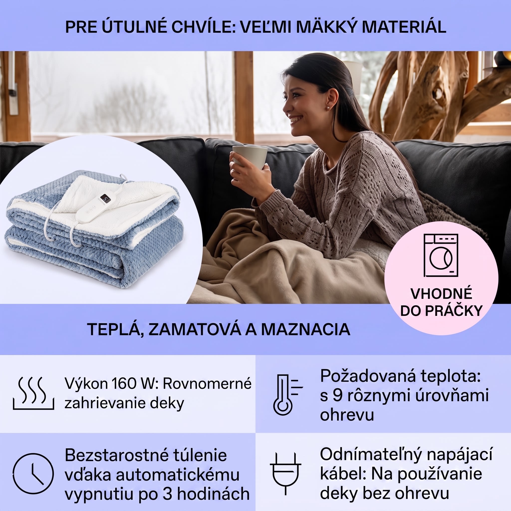 Klarstein DR Watson Deluxe XL, elektrická deka, 160 W, 9 úrovní ohrevu, 180 x 130 cm – Obrázok 3