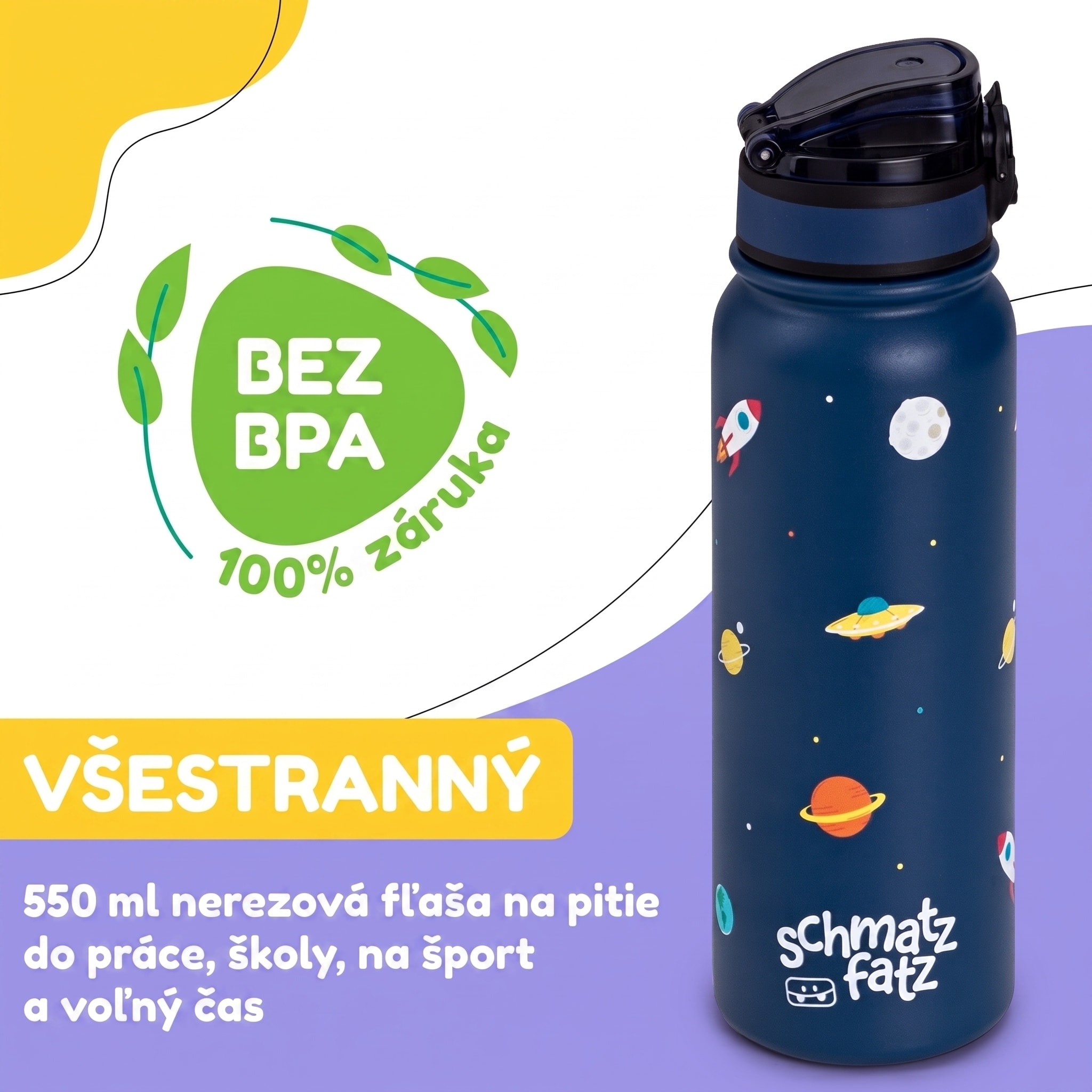 Klarstein schmatzfatz detská izolovaná fľaša na pitie 550 ml nerezová oceľ | ABS | BPA-free – Obrázok 2