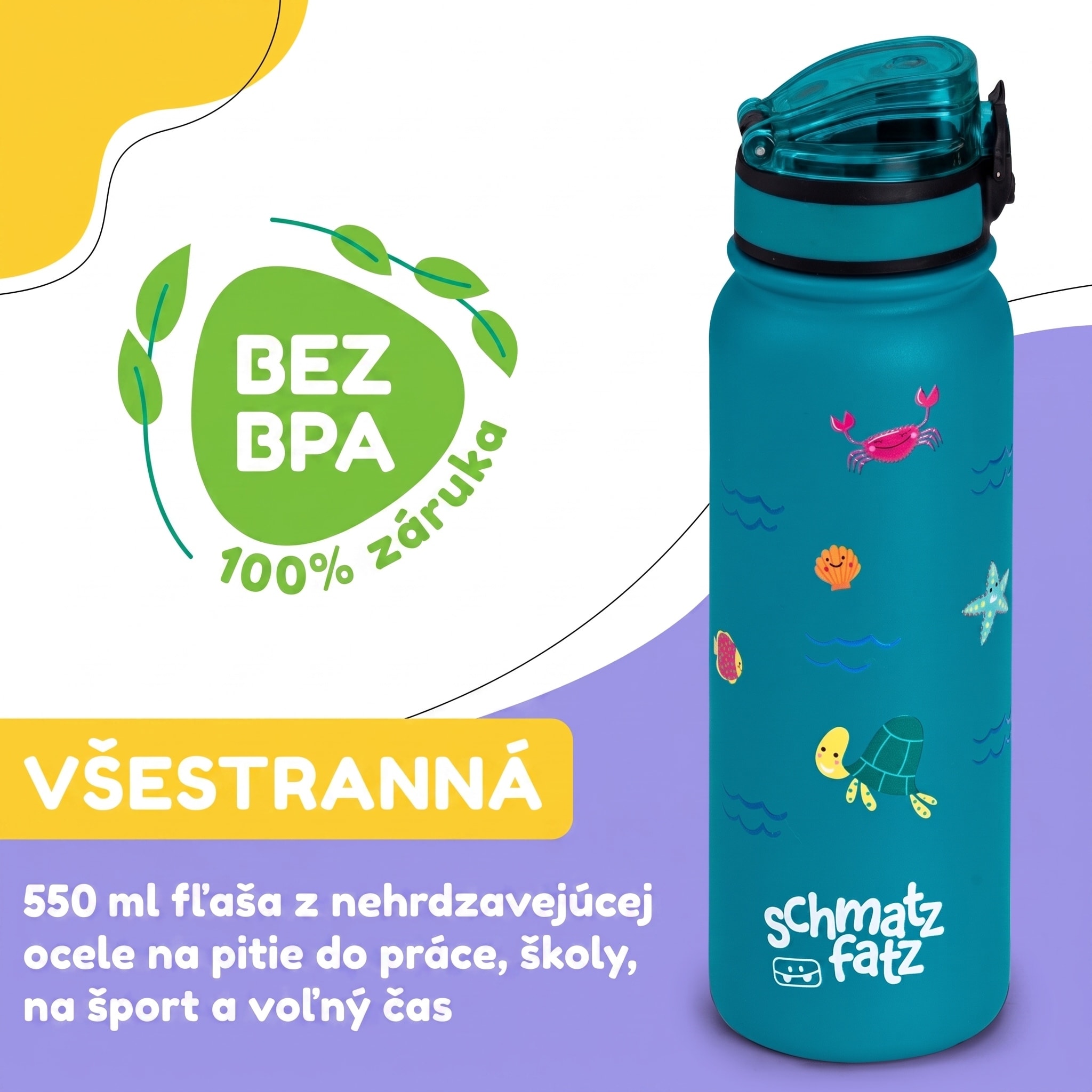 Klarstein schmatzfatz detská izolovaná fľaša na pitie 550 ml nerezová oceľ | ABS | BPA-free – Obrázok 2