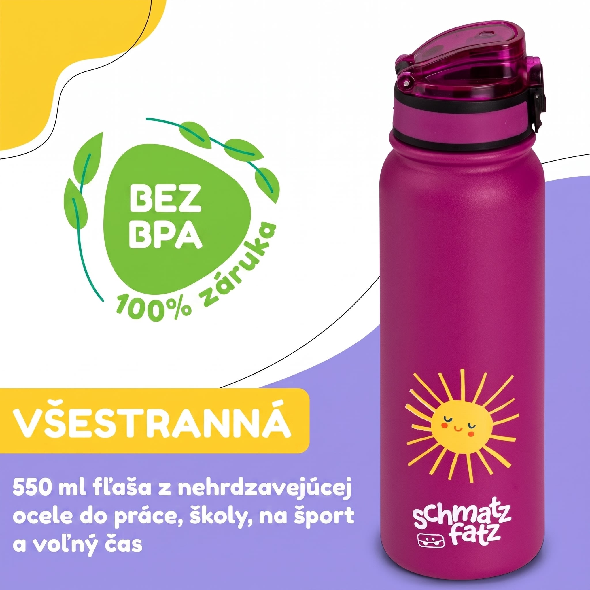 Klarstein schmatzfatz detská izolovaná fľaša na pitie 550 ml nerezová oceľ | ABS | BPA-free – Obrázok 2