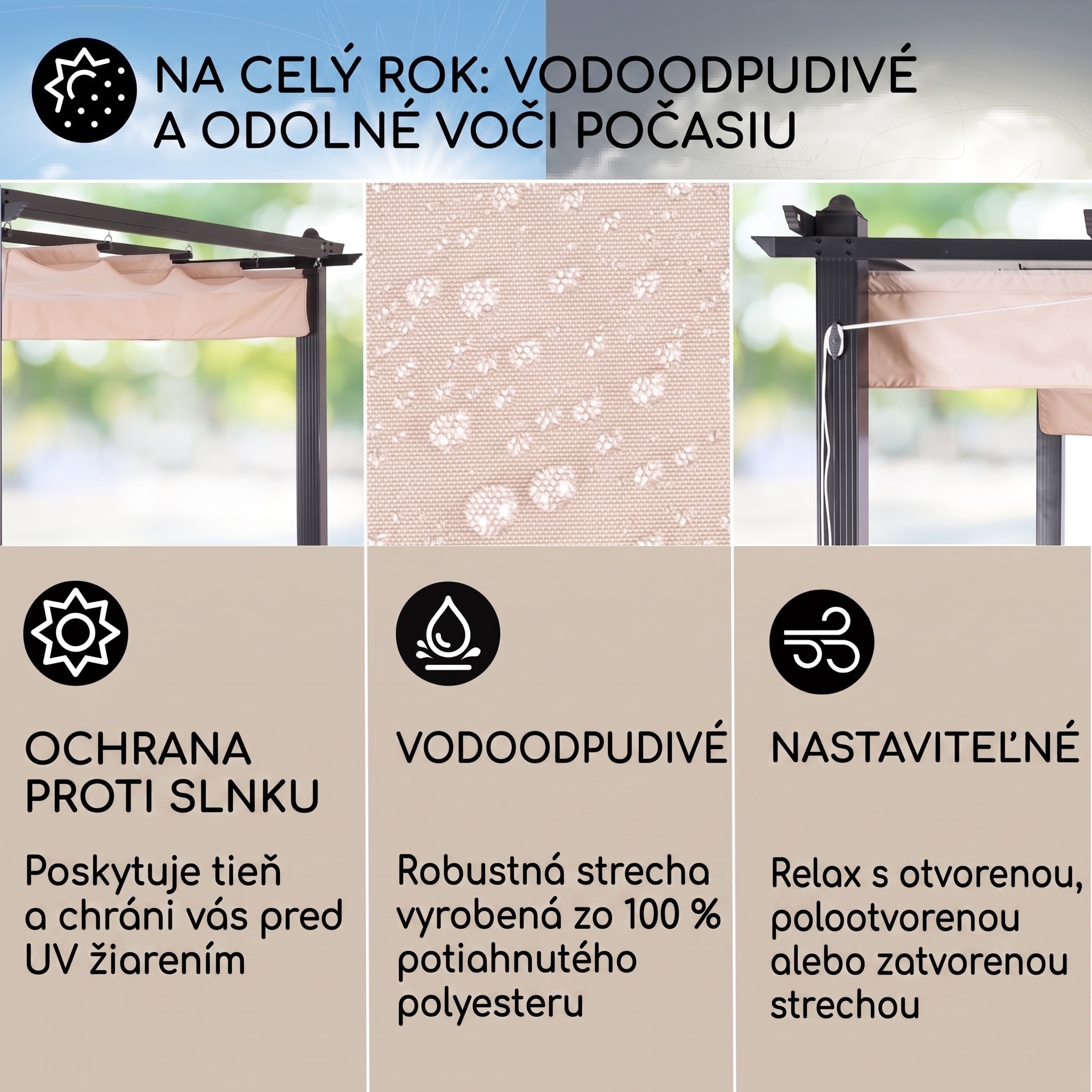 Blumfeldt Pantheon, pergola, prístrešok, 3 x 4 m, hliník, strieška proti slnku, polyester, béžová – Obrázok 2